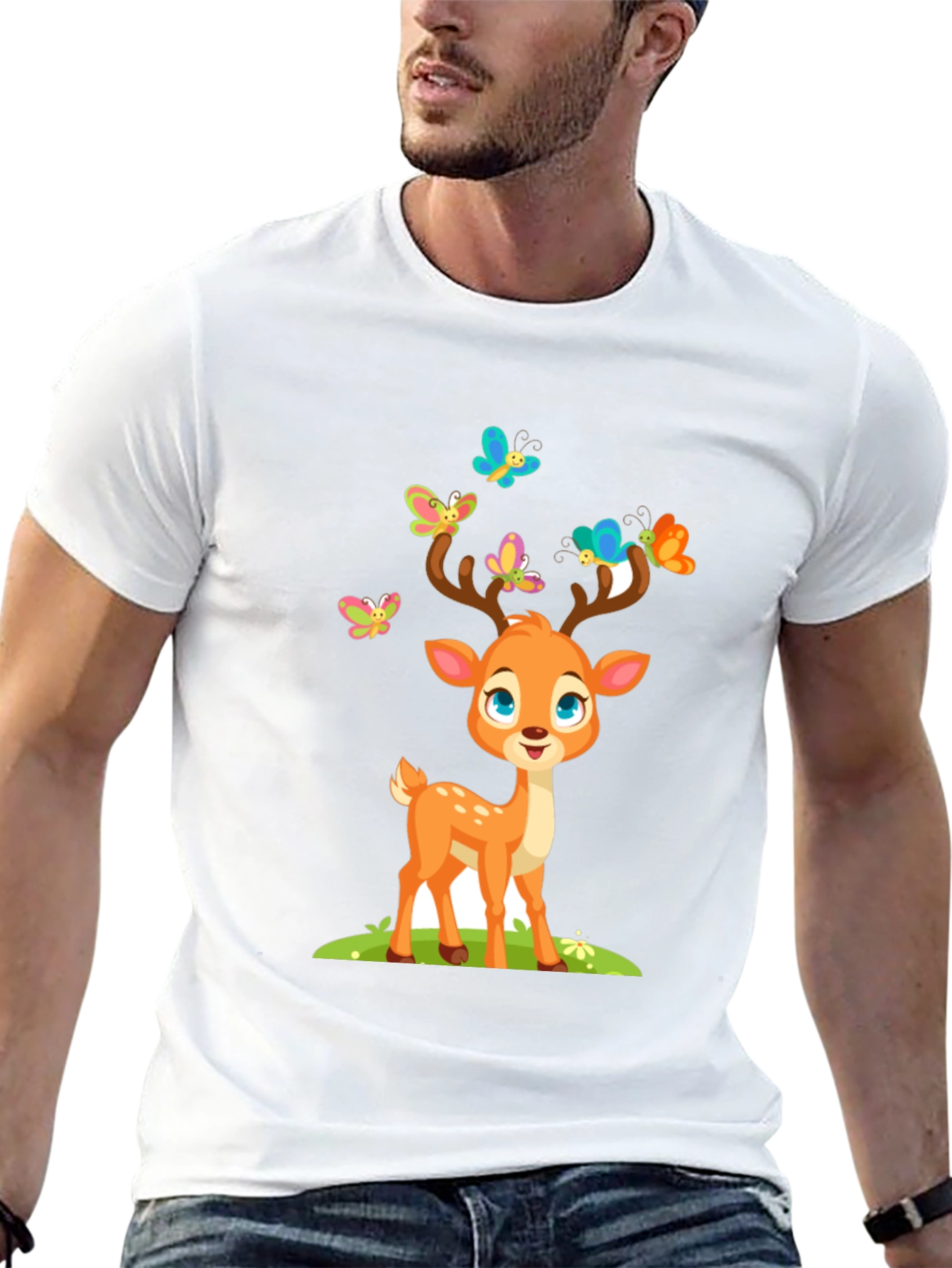Black Cute Deer with Butterflies T-Shirt view 13