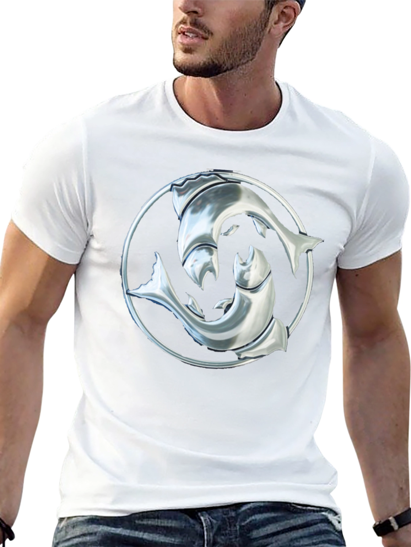 Black Dolphin Yin Yang Graphic Tee - Black Cotton Blend view 13