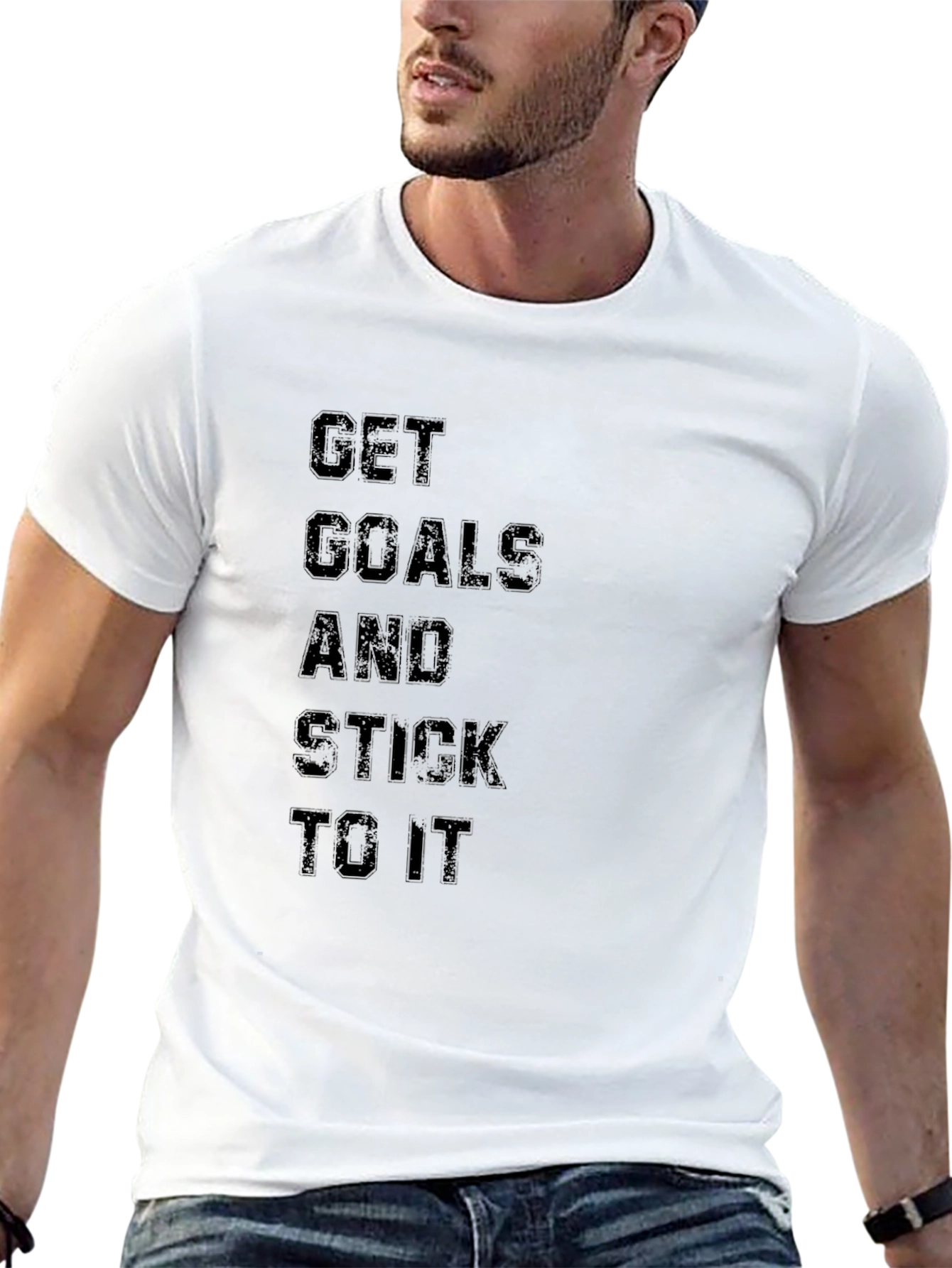Motivational Black T-Shirt - Get Goals and Stick To It - 13