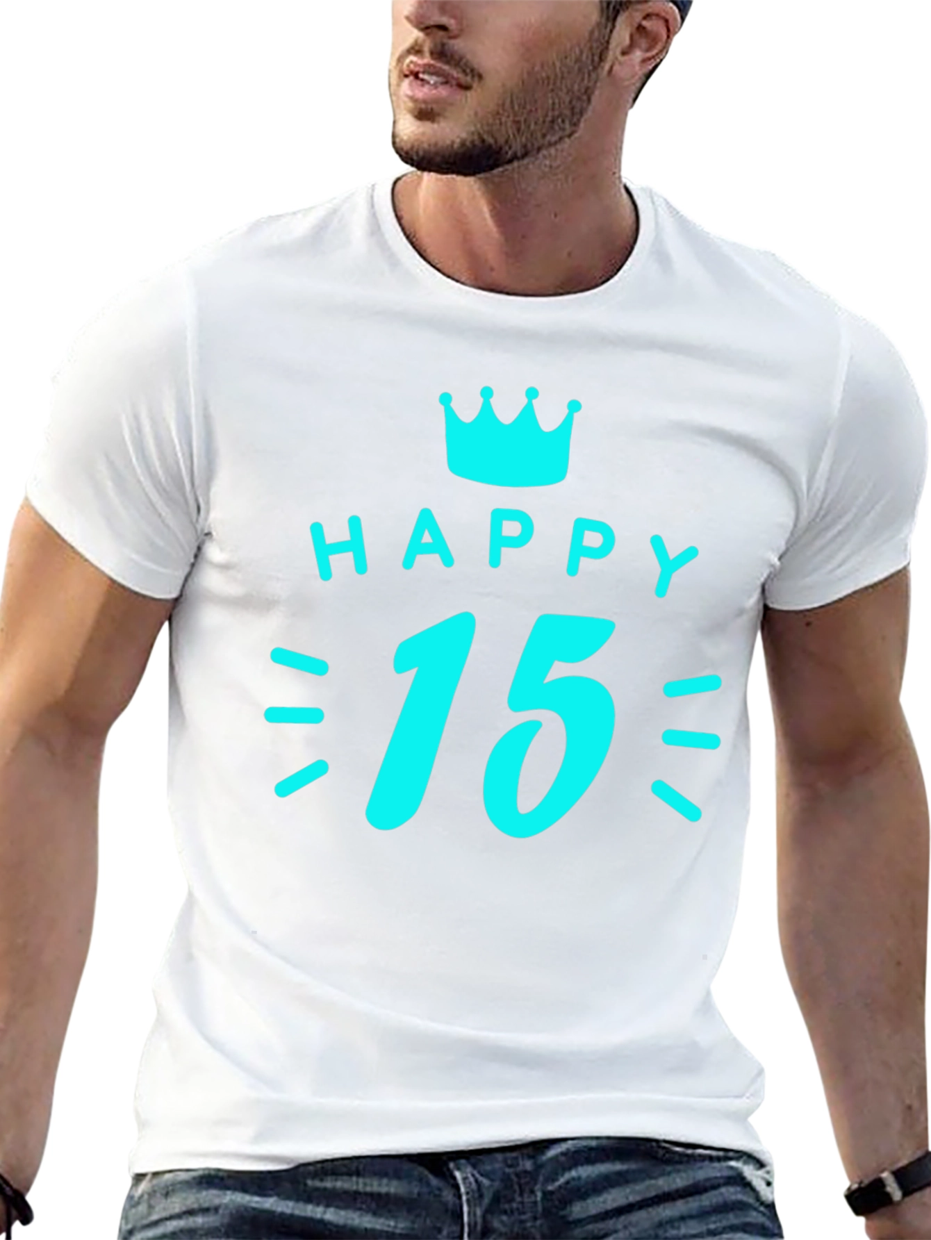 Black Happy 15th Birthday T-Shirt - Black Graphic Tee view 13