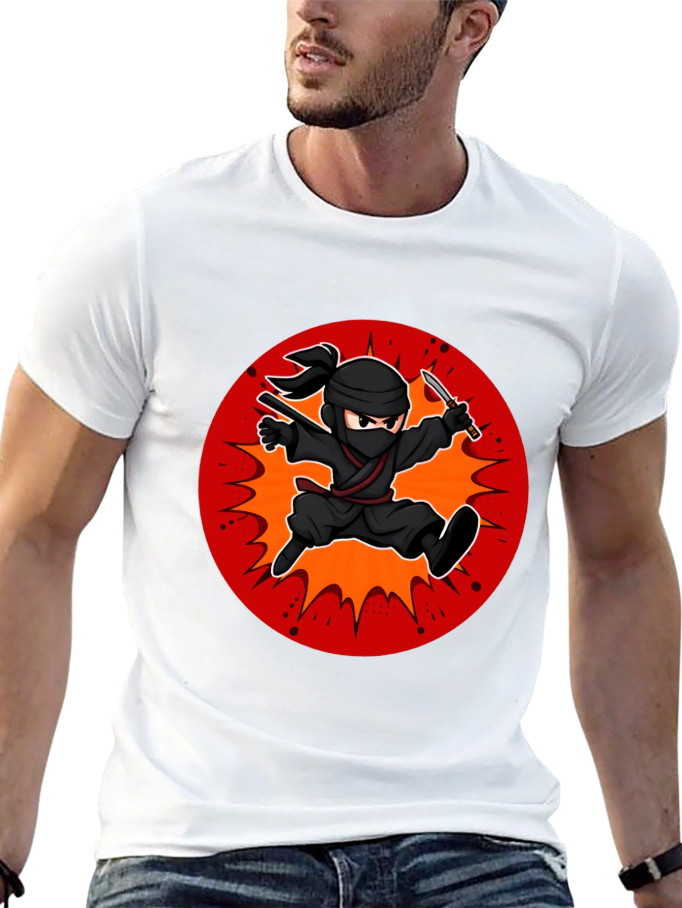 Black Ninja Cartoon Graphic Black T-Shirt view 13