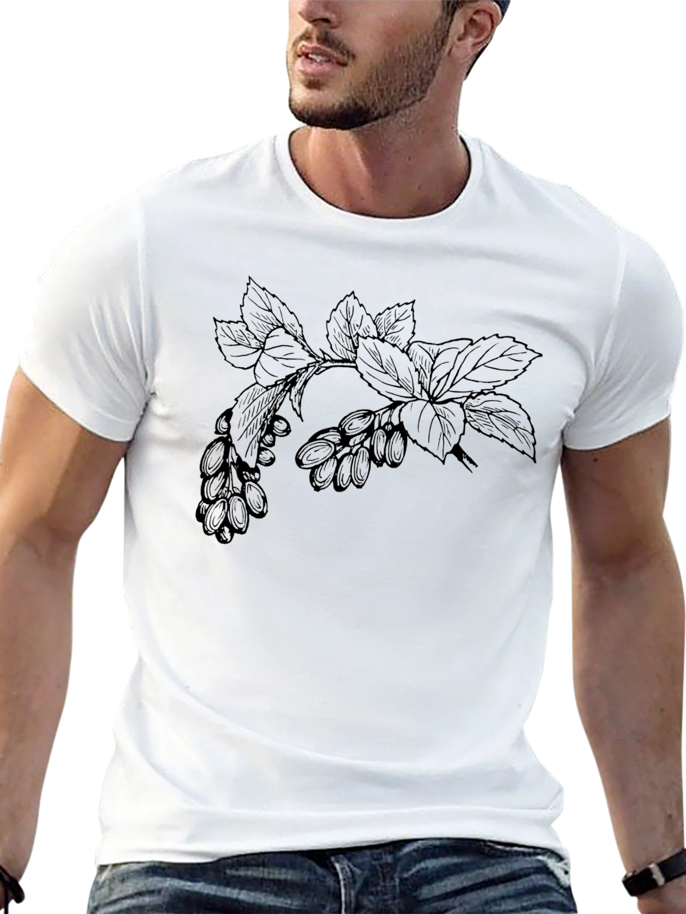 Black Botanical Branch Graphic Tee - Modern Casual Style view 13