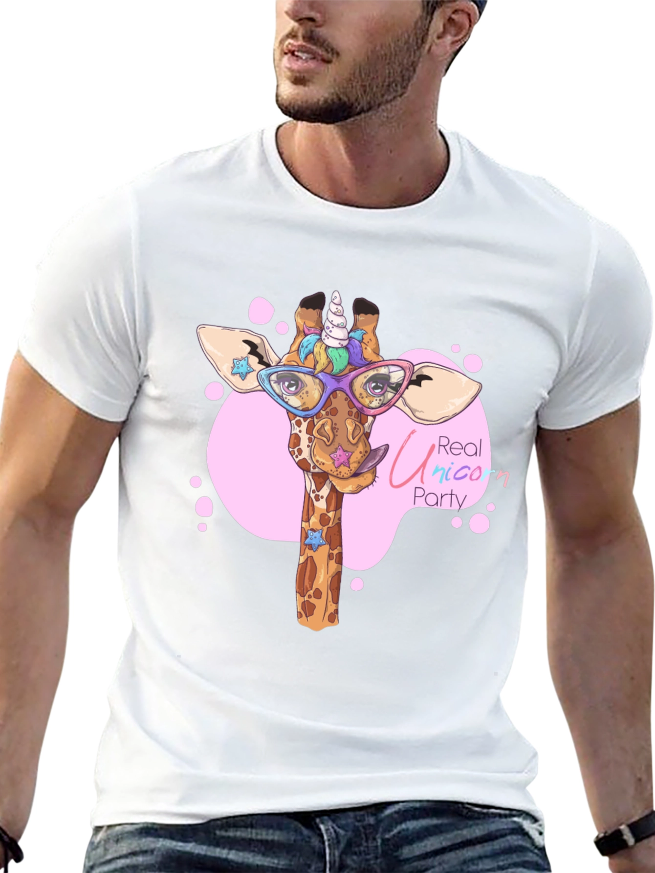 Black Giraffe Unicorn Party T-Shirt - Cute Cartoon Design view 13