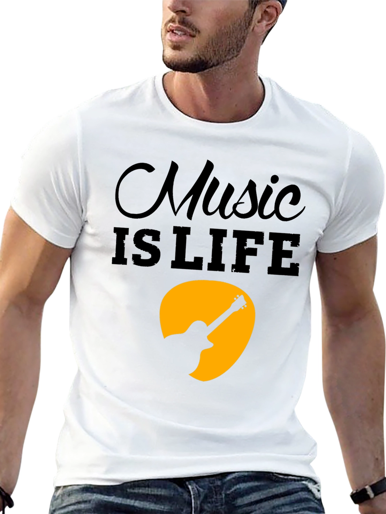 Black Music is Life T-Shirt - Guitar Graphic Tee - Men's Black Cotton view 13