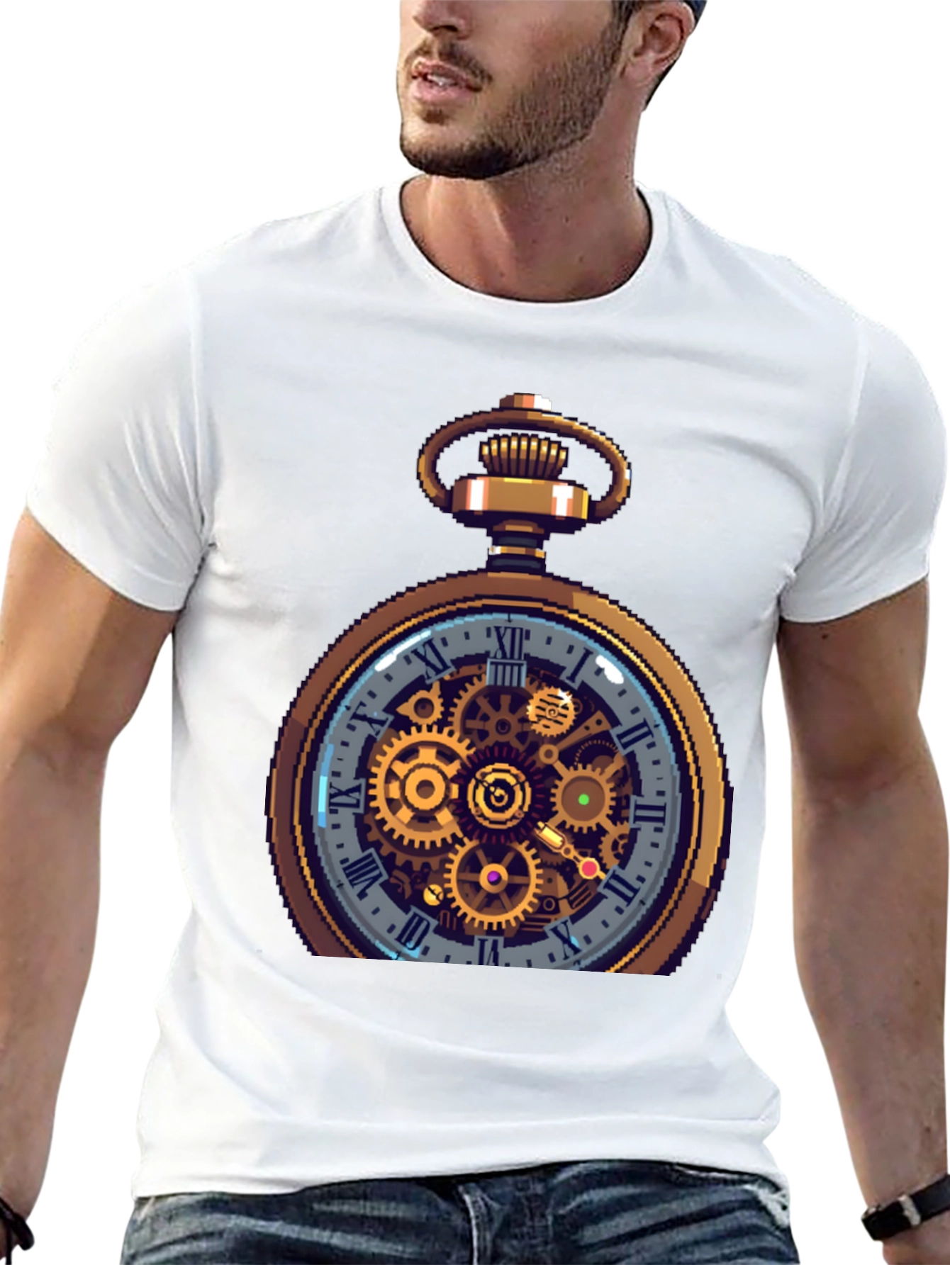 Black Steampunk Pocket Watch Design T-Shirt view 13