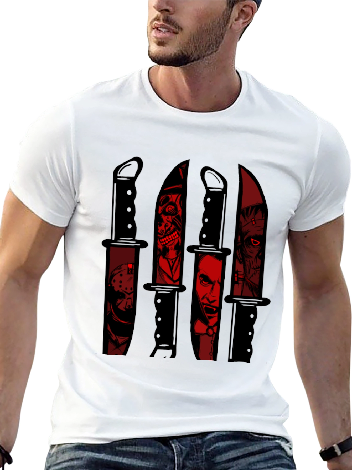 Black Horror Movie Character Knife Graphic Tee view 13