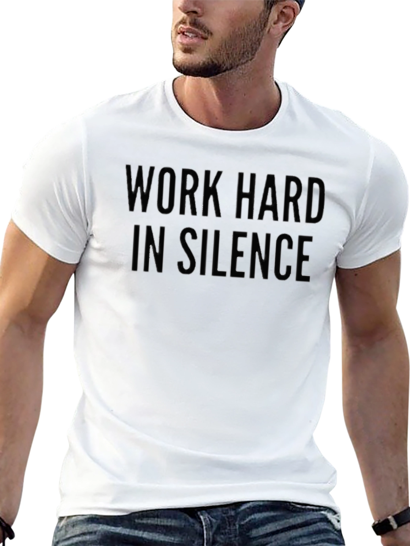 Black Work Hard In Silence Graphic Tee - Black view 13