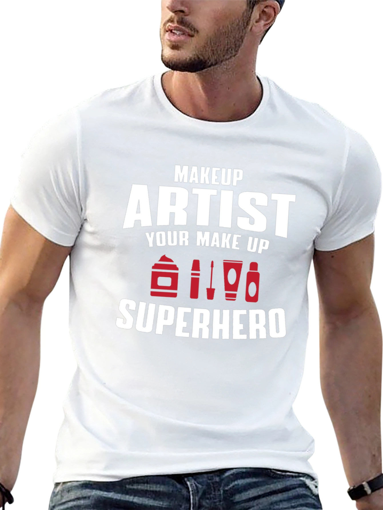 Black Makeup Artist Superhero T-Shirt - Black Crew Neck Tee view 13