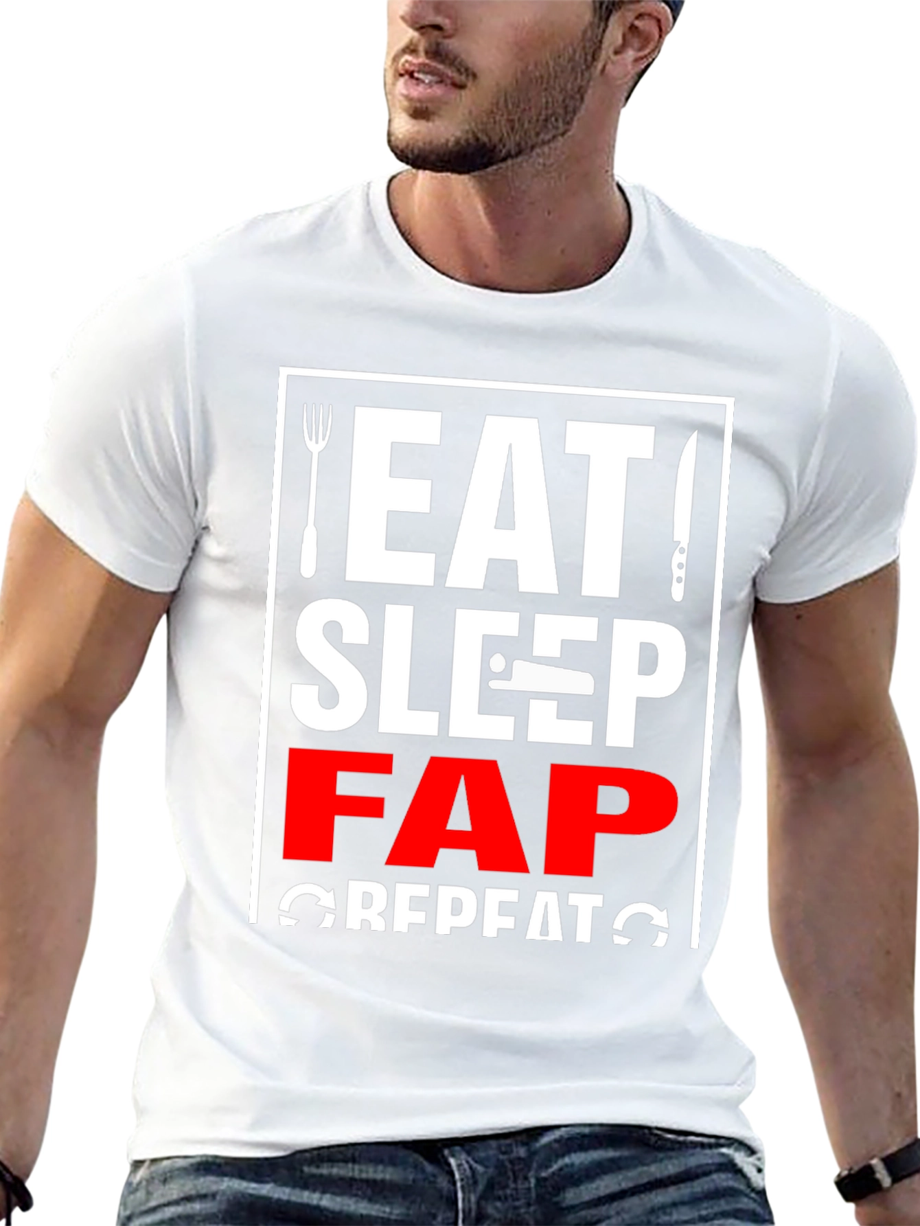 Black Eat Sleep Fap Repeat Graphic Tee - Black view 13