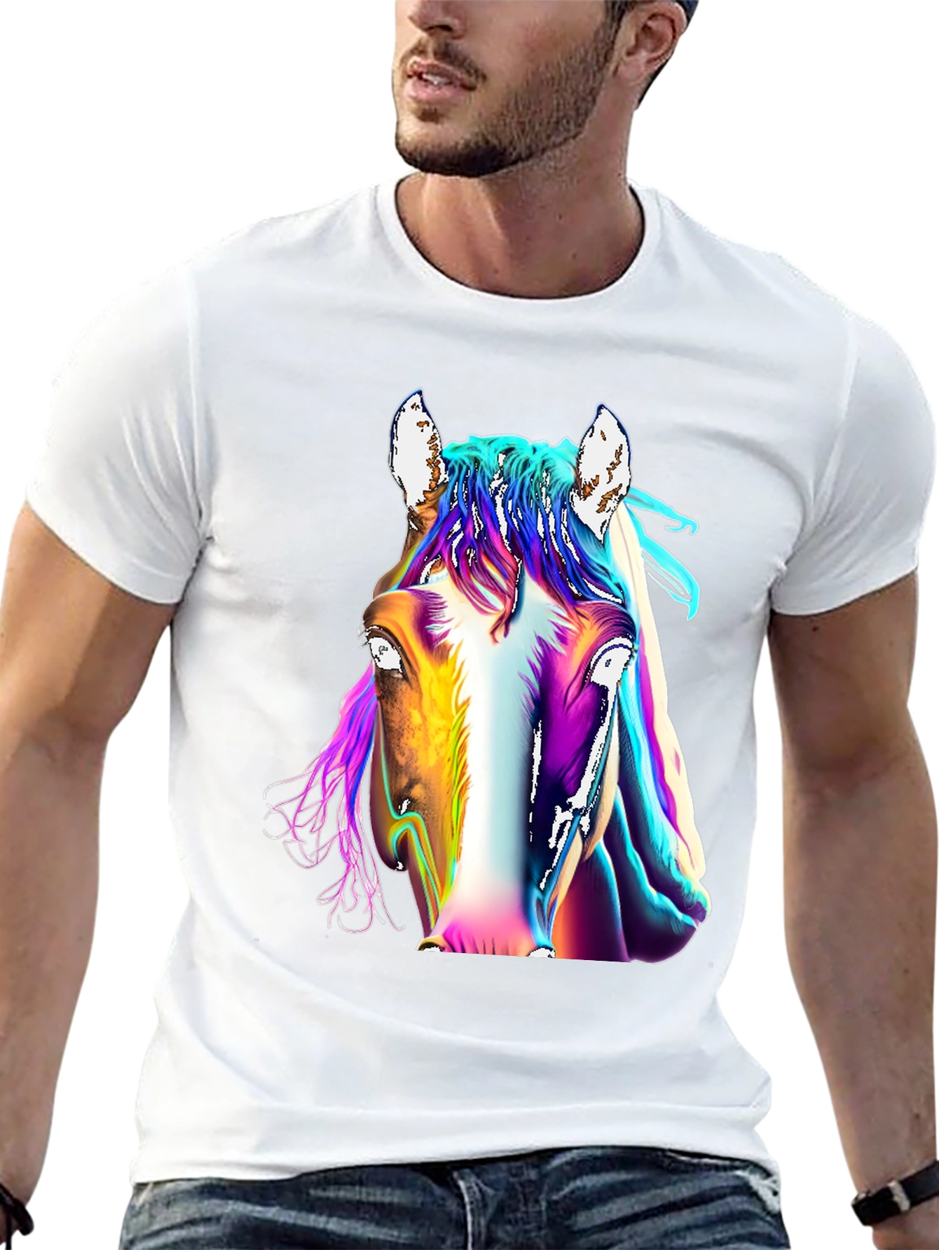 Black Colorful Horse Graphic Tee - Unisex T-Shirt view 13