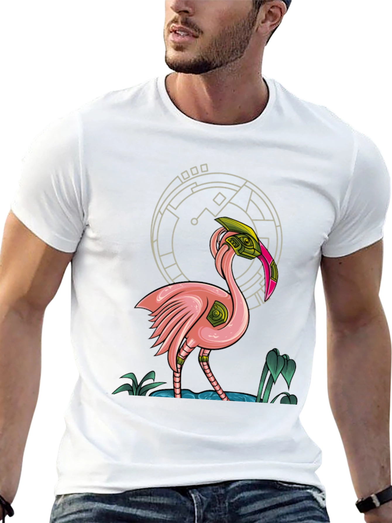 Black Cyberpunk Flamingo Graphic T-Shirt view 13