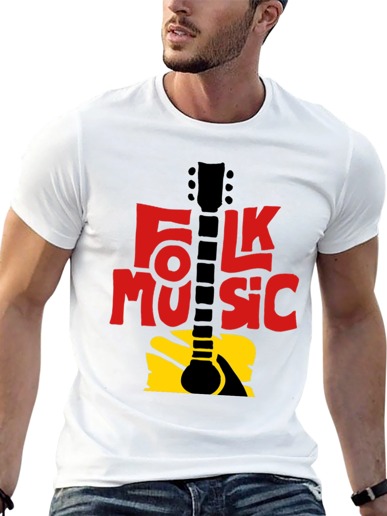 Black Folk Music Guitar Graphic T-Shirt - Black view 13