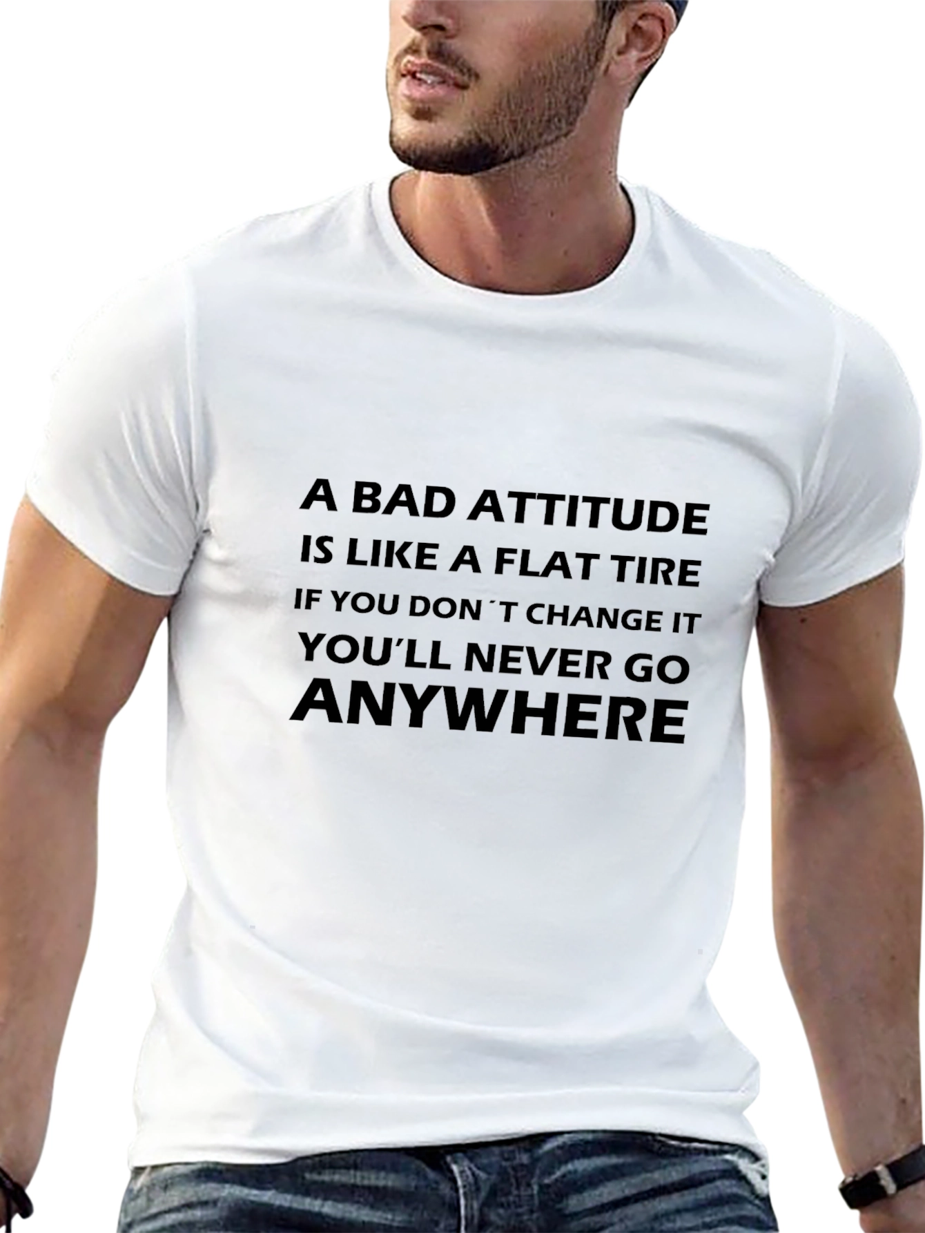 Black Men's Black T-Shirt - Bad Attitude Quote view 13