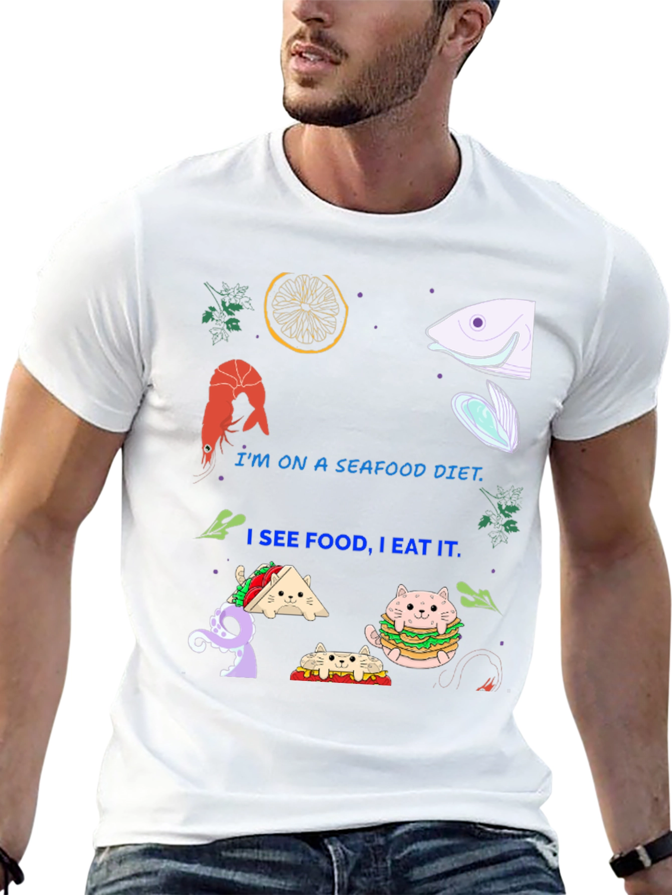 Black Seafood Diet Funny Graphic T-Shirt view 13