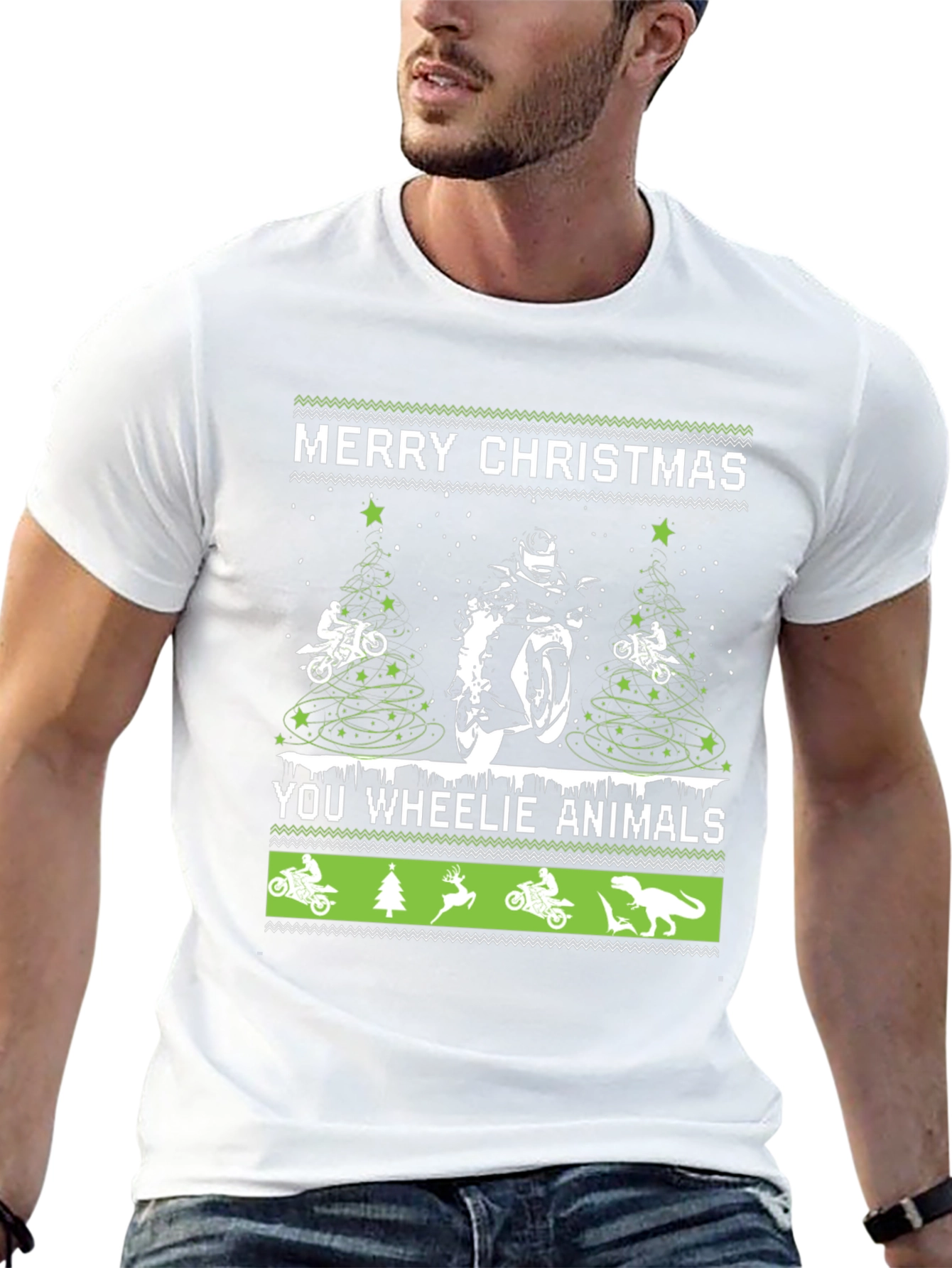 Black Motorcycle Christmas T-Shirt - Wheelie Animals Holiday Tee view 13