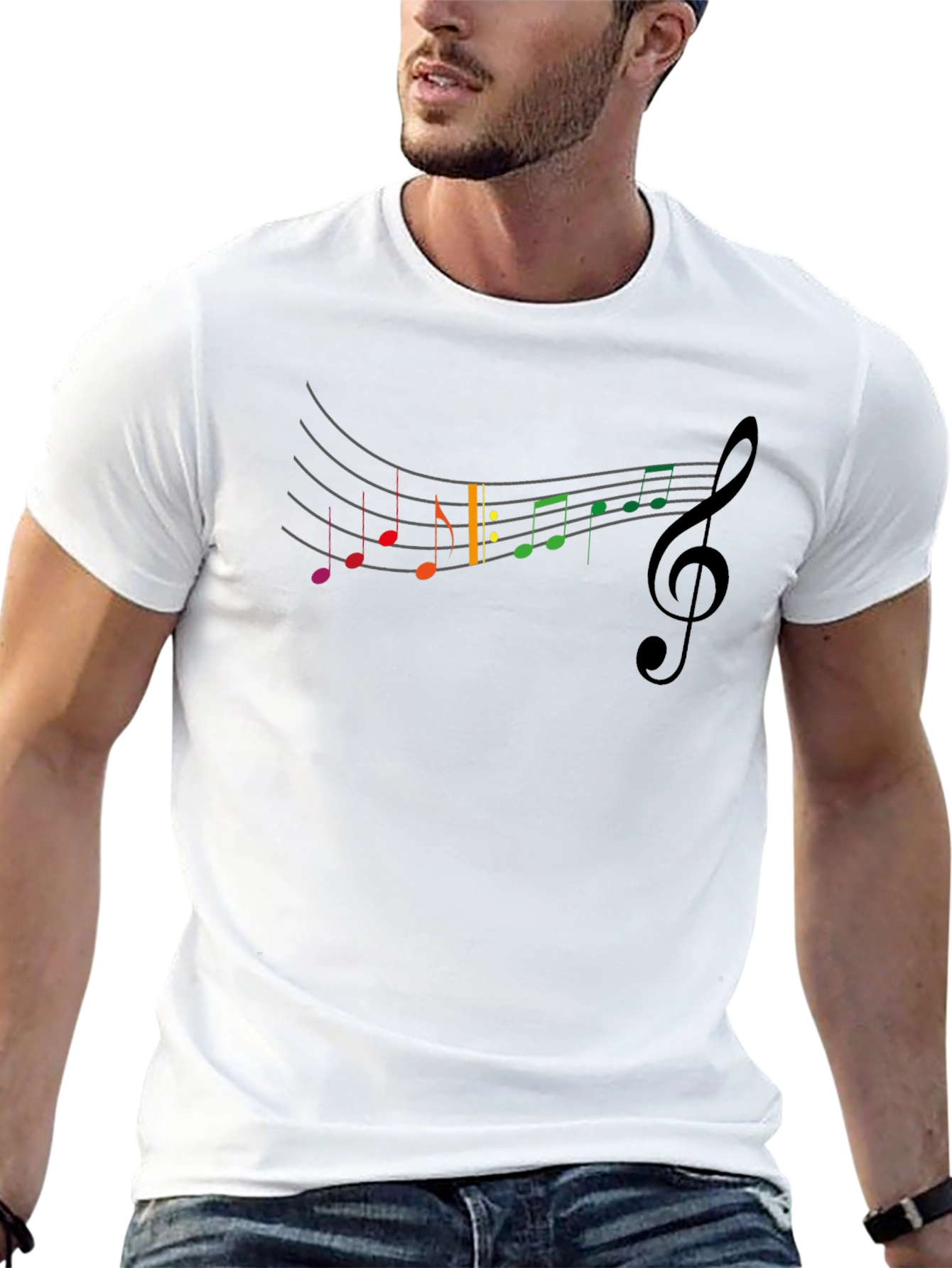 Black Rainbow Music Notes Crew Neck T-Shirt view 13