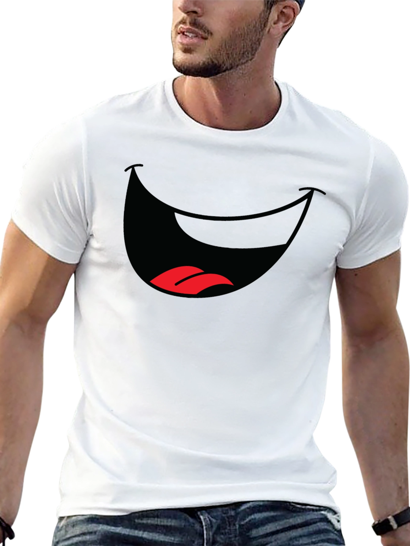 Black Funny Mouth Graphic T-Shirt - Black Cotton Tee view 13