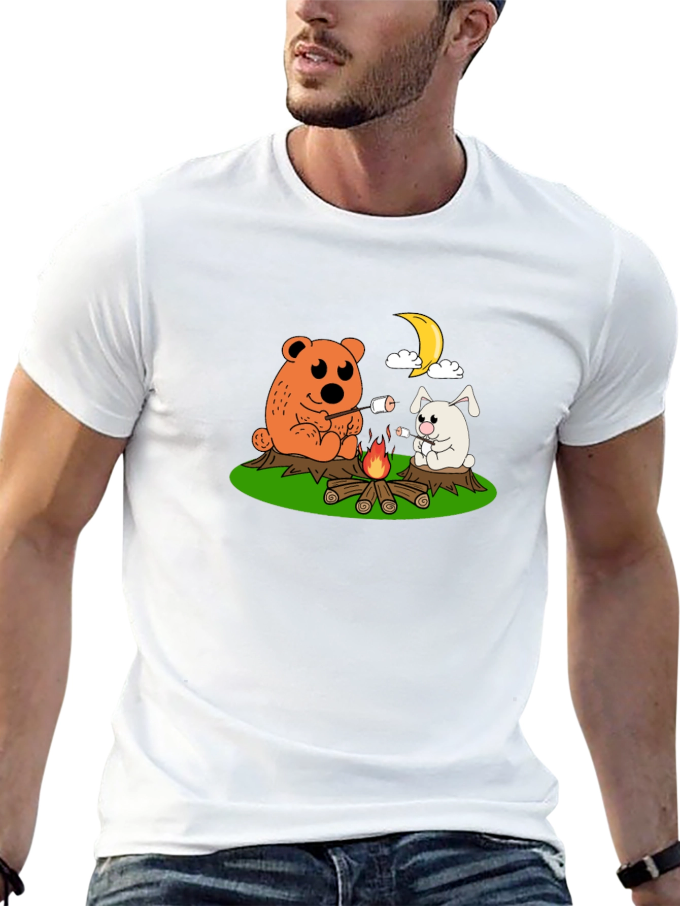 Black Cute Camping Bear & Bunny Graphic Tee view 13