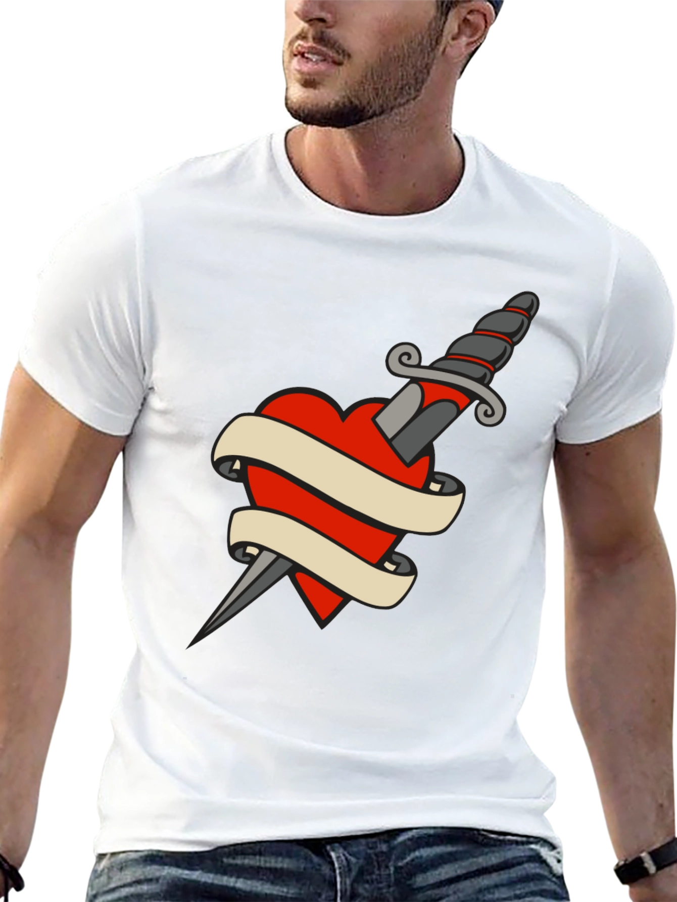 Black Dagger Heart Tattoo T-Shirt - Classic Black Tee view 13