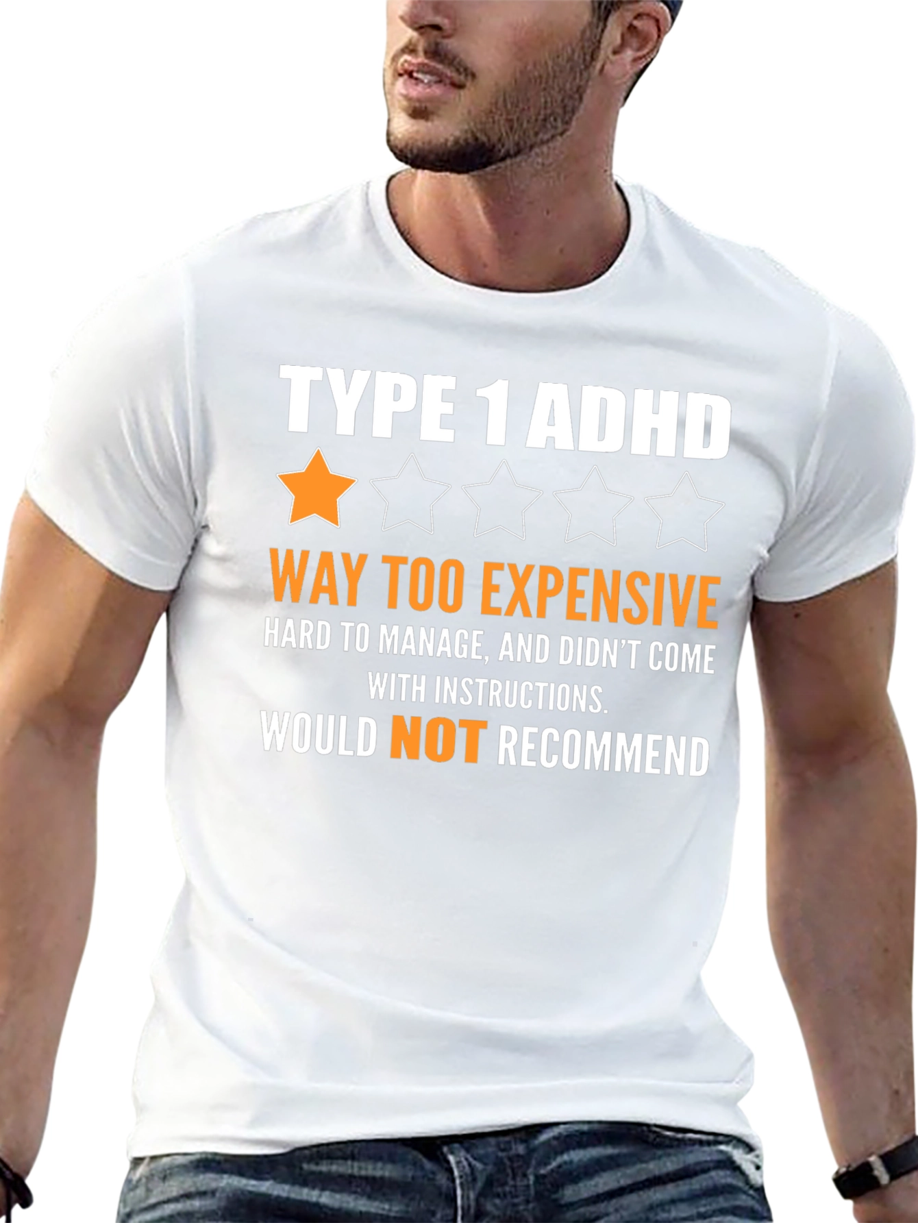 Black Type 1 ADHD Funny Graphic T-Shirt view 13