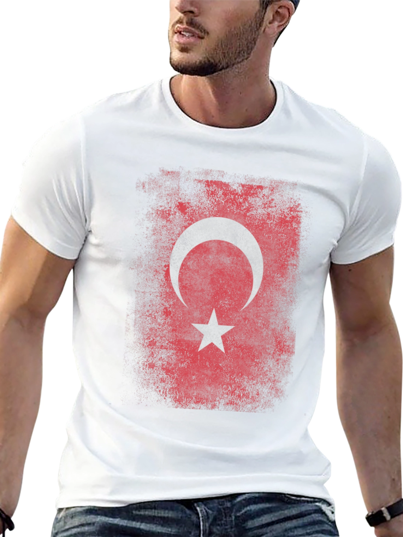 Black Turkish Flag Graphic T-Shirt - Distressed Design view 13