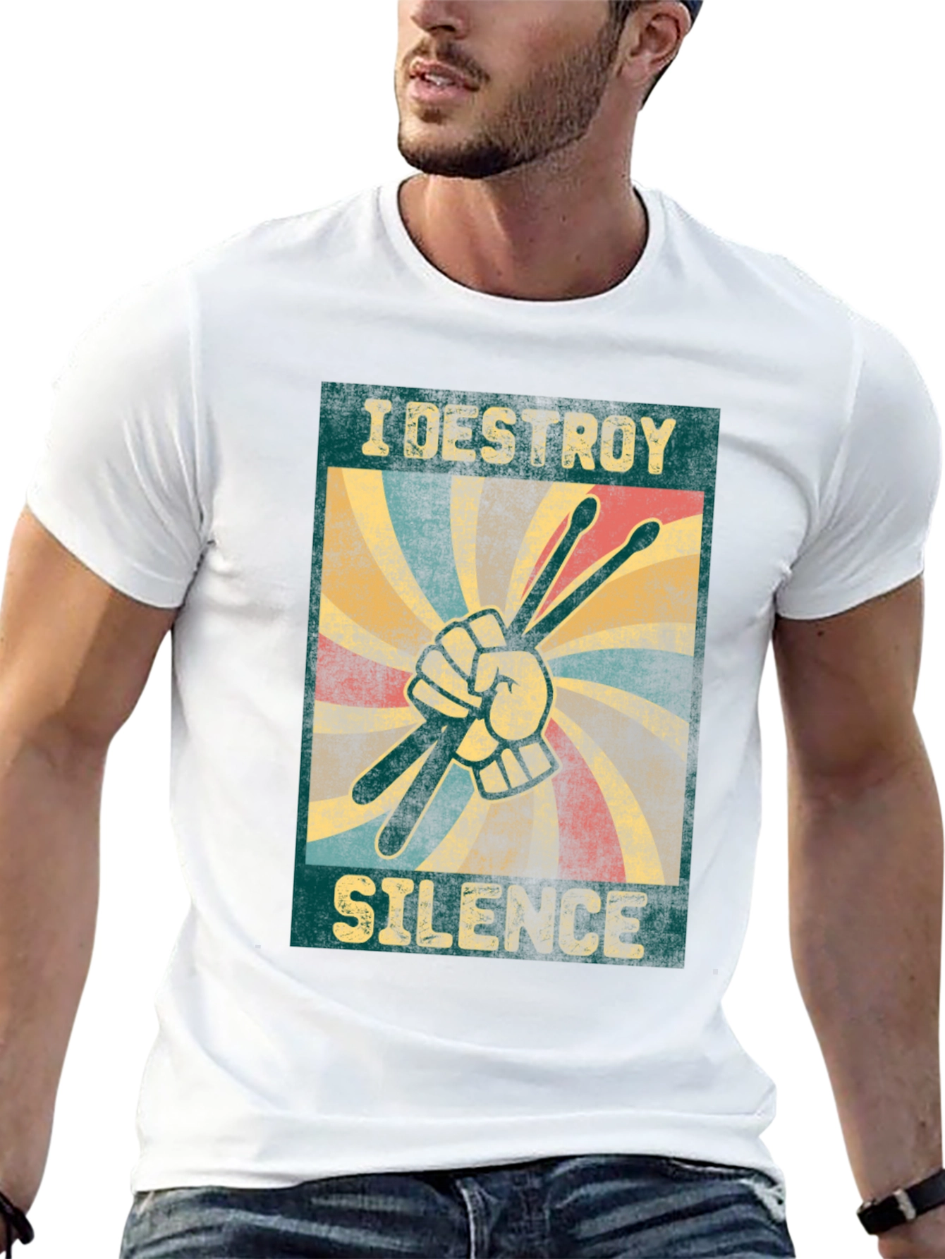 Black I Destroy Silence T-Shirt - Drummer Design view 13
