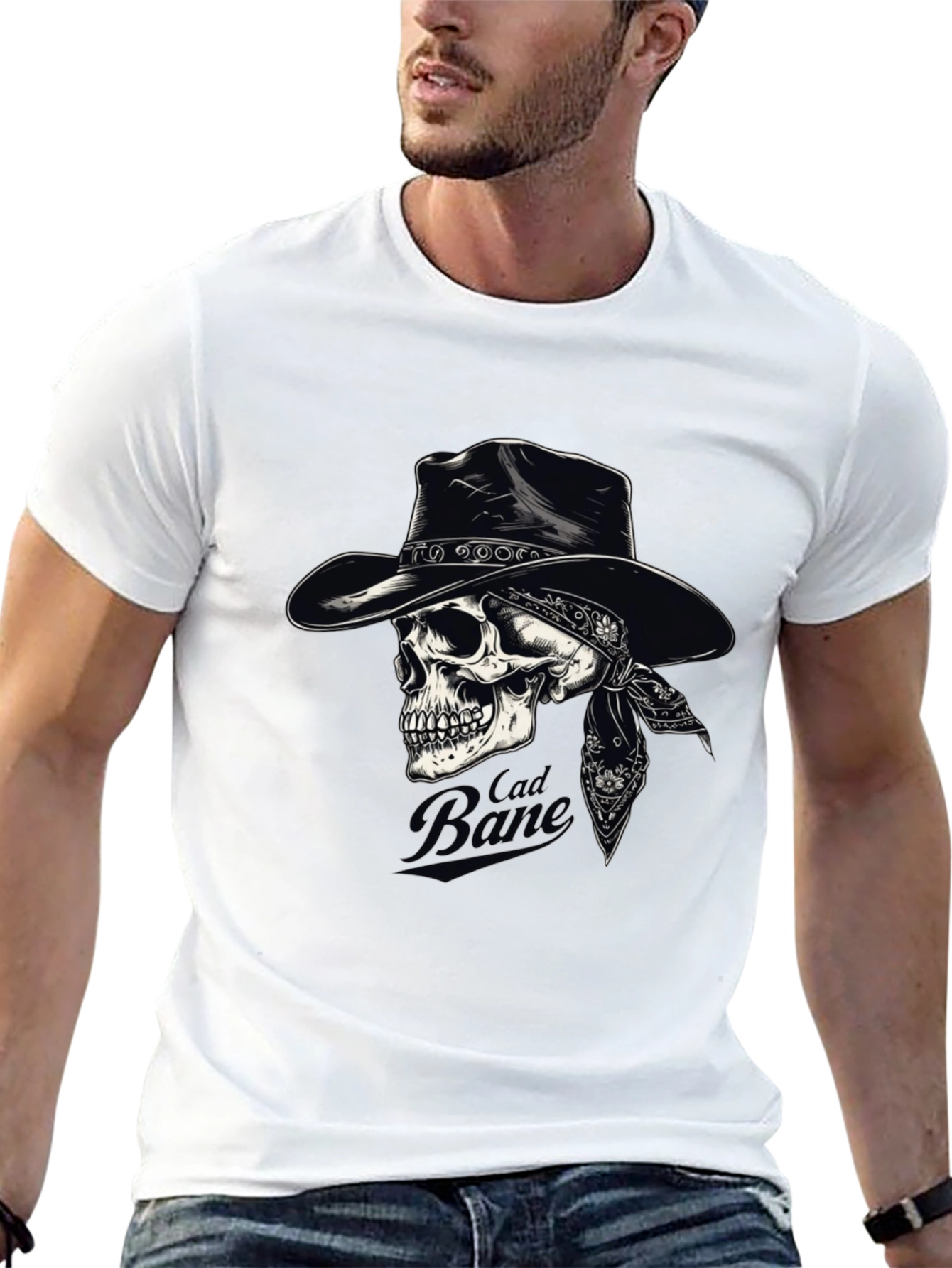Black Cad Bane Skull Cowboy Black T-Shirt view 13