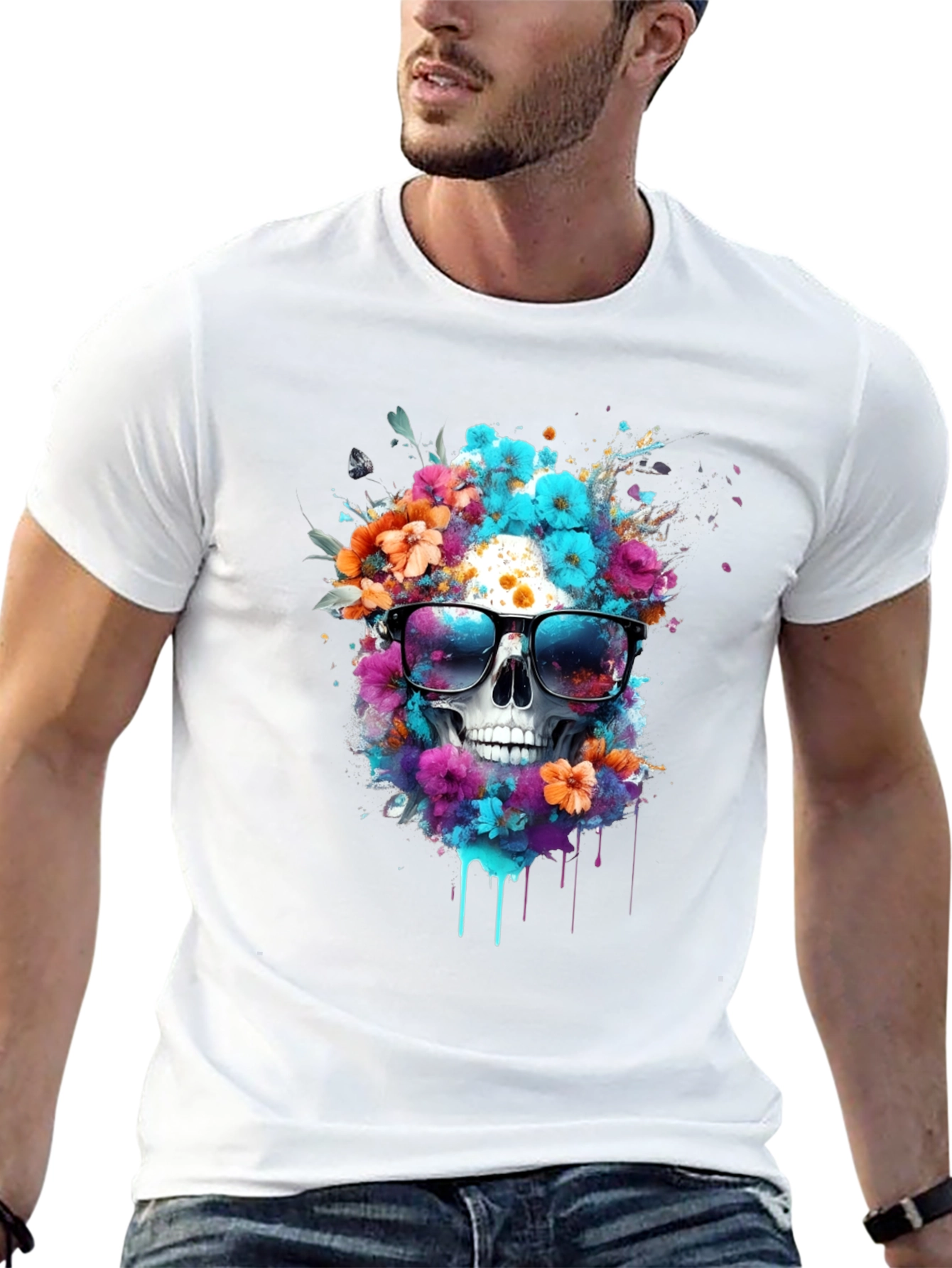 Black Floral Skull T-Shirt: Stylish & Unique Graphic Tee view 13