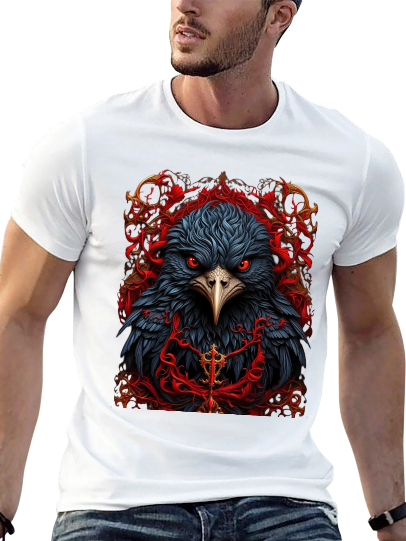 Black Raven Graphic Tee - Dark Bird Art T-Shirt view 13
