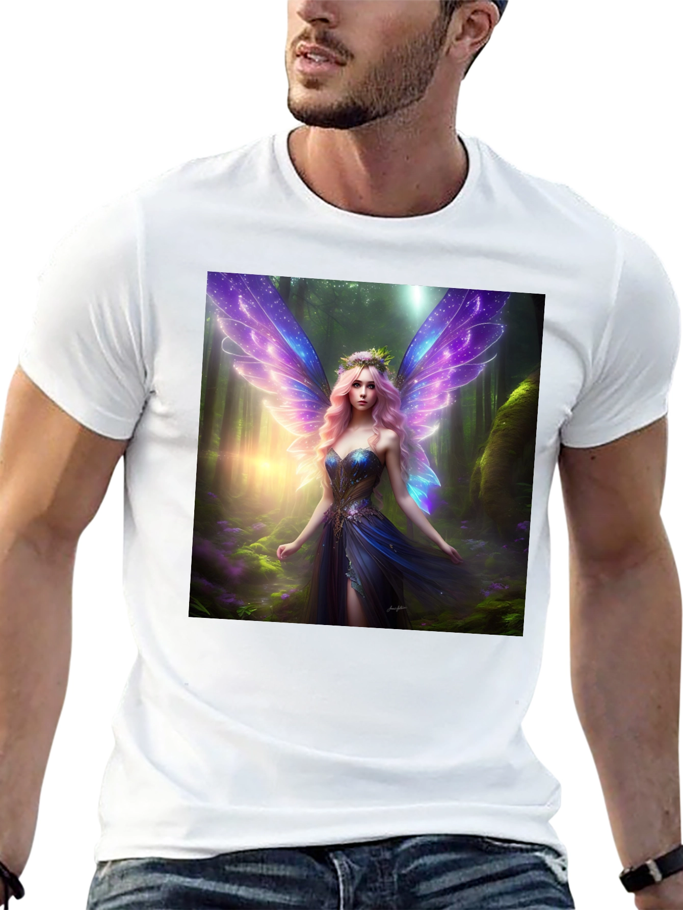 Black Fantasy Fairy Print Black Tee view 13