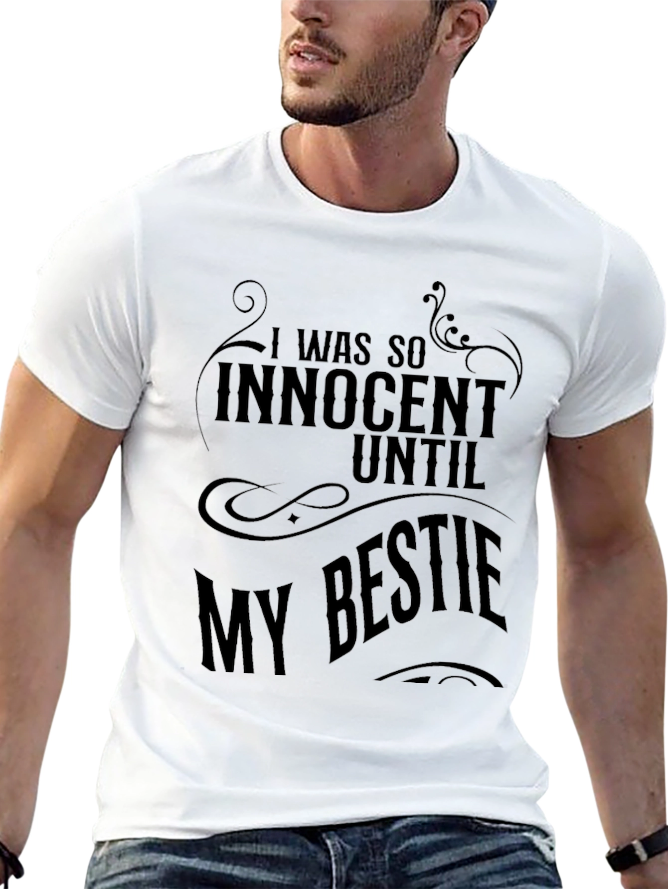 Black Innocent Until Bestie Graphic Tee view 13