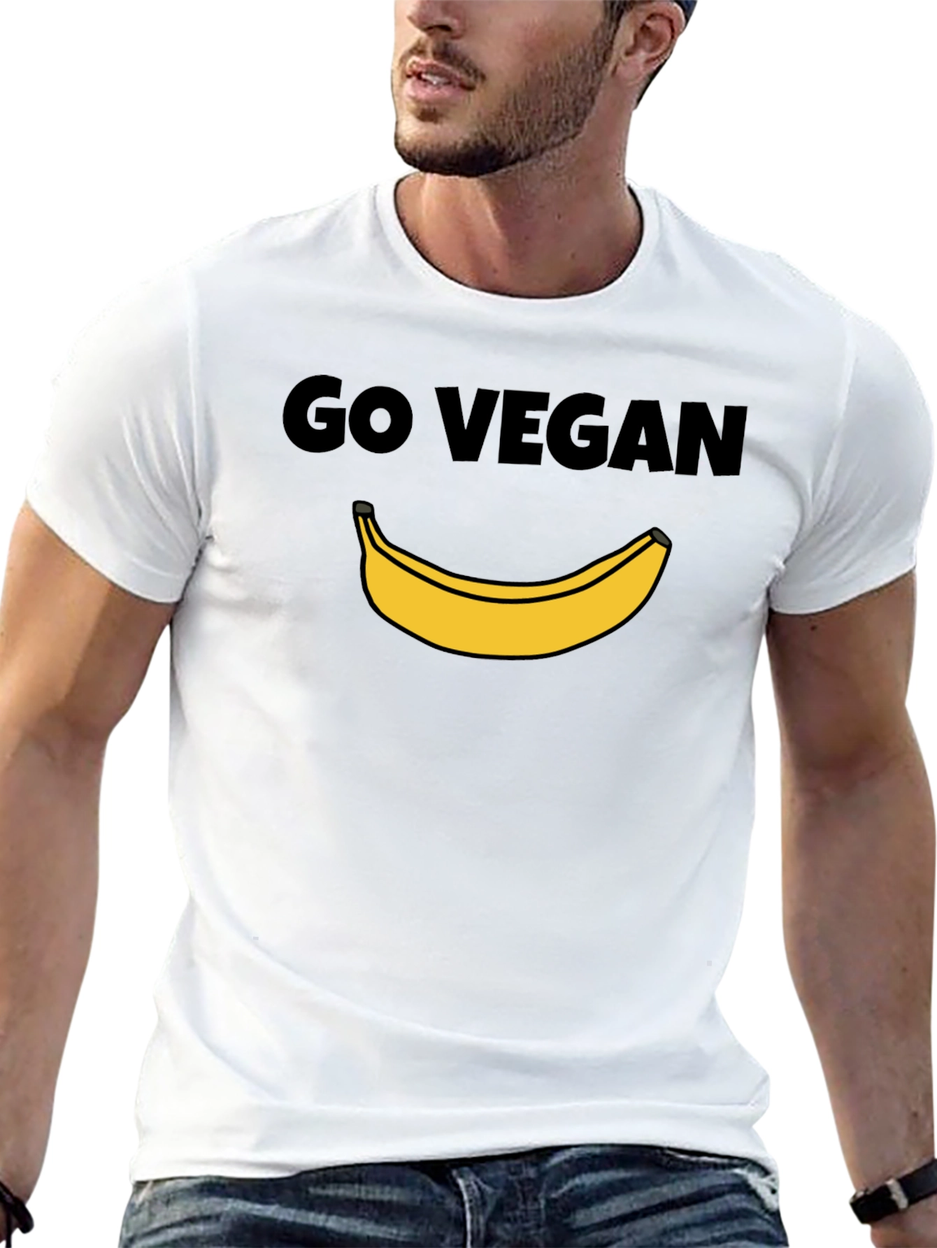 Black Go Vegan Banana Graphic Tee - Unisex Black T-Shirt view 13