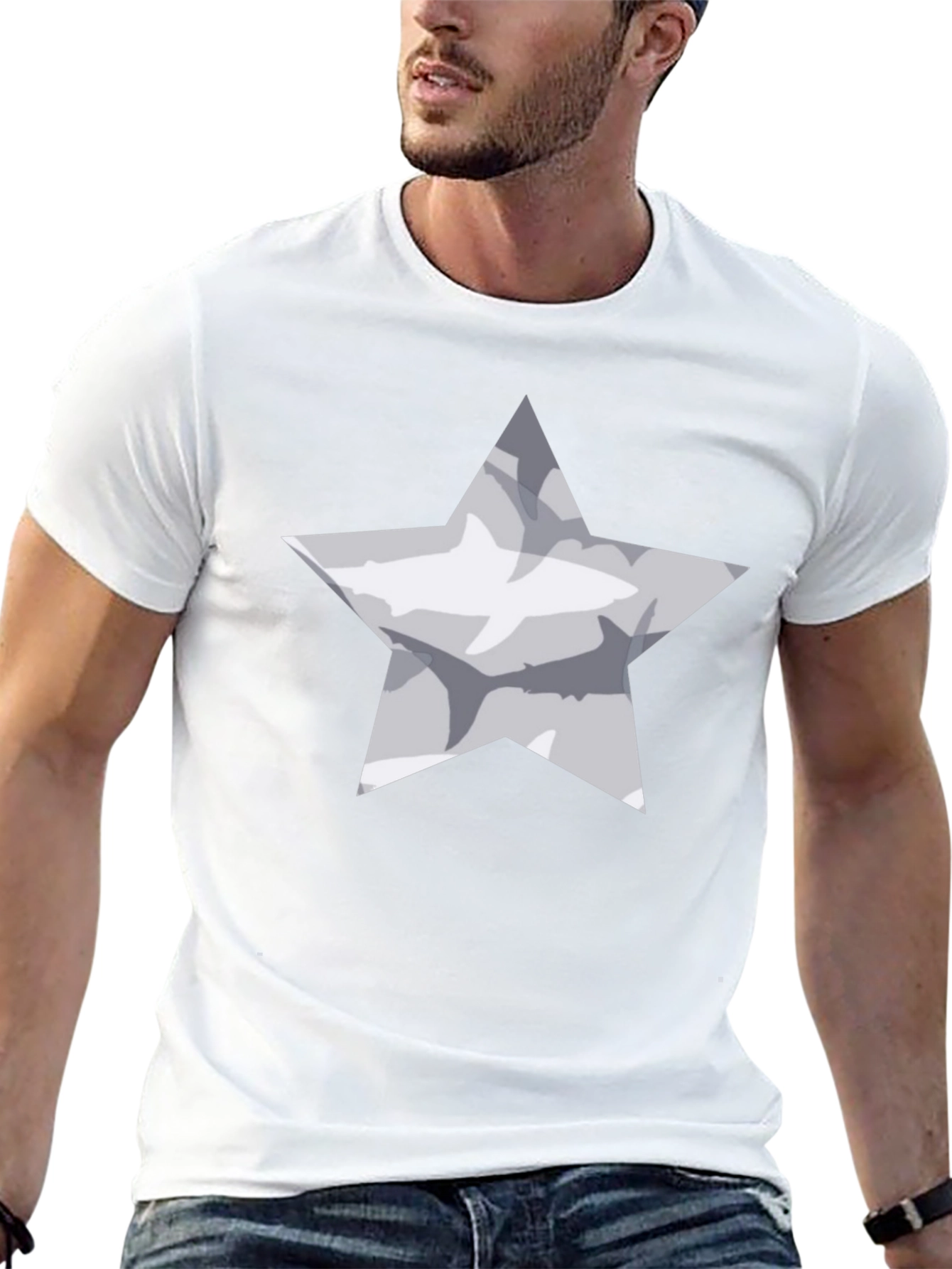 Black Star Shark Graphic Tee - Black Cotton Blend view 13