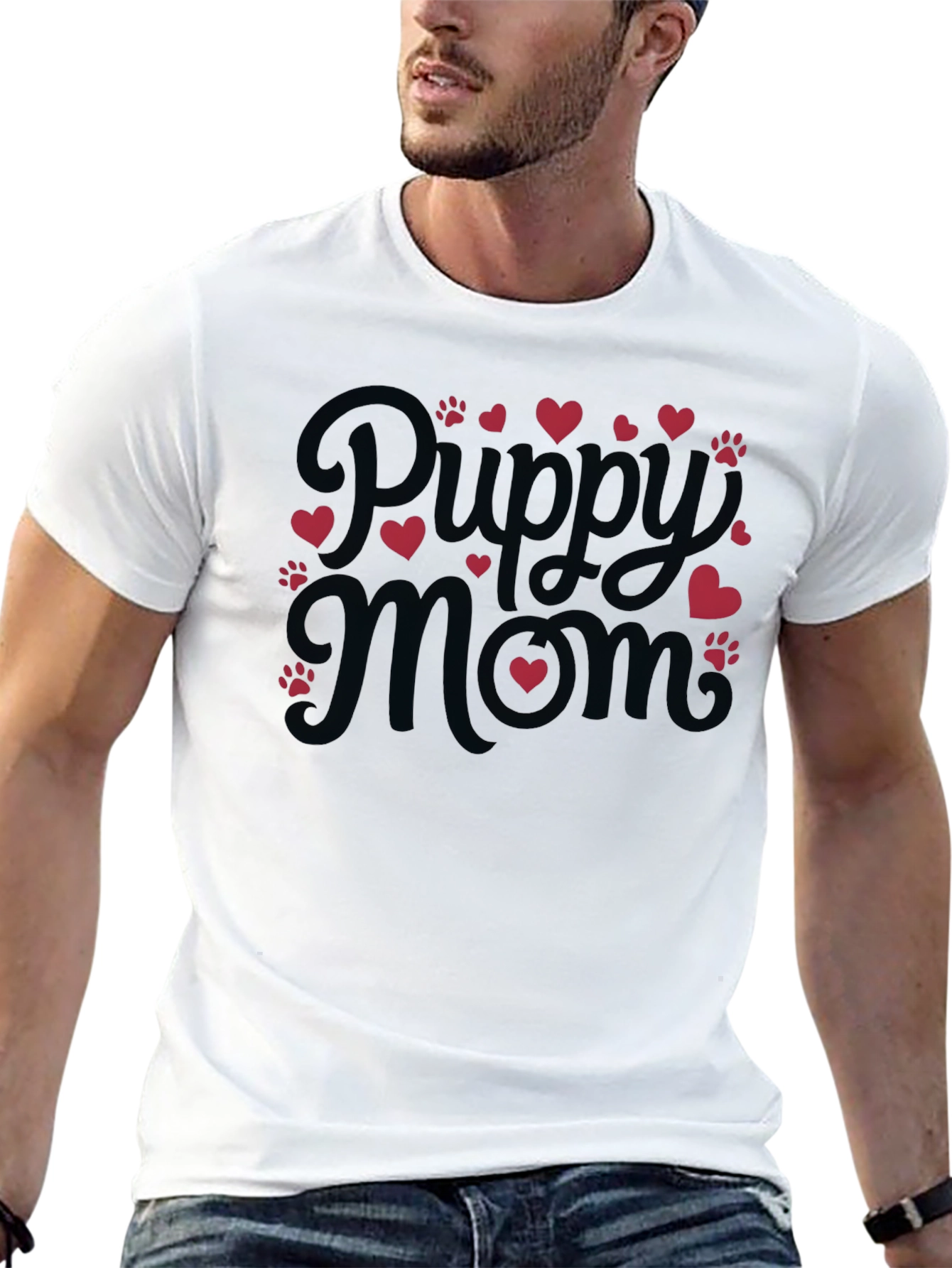 Black Puppy Mom Black T-Shirt view 13