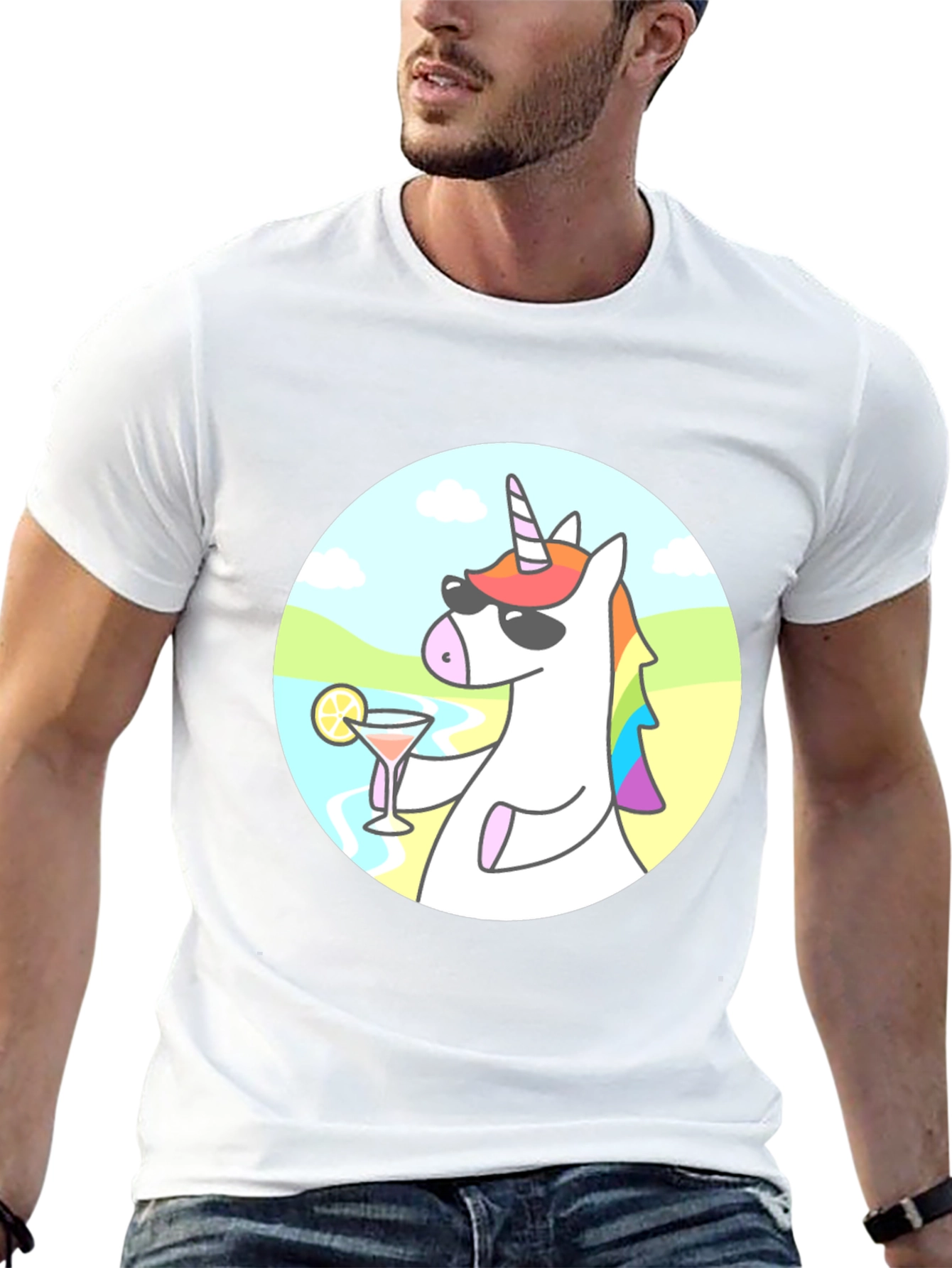 Black Cool Unicorn Cocktail T-Shirt - Black Cotton Graphic Tee view 13
