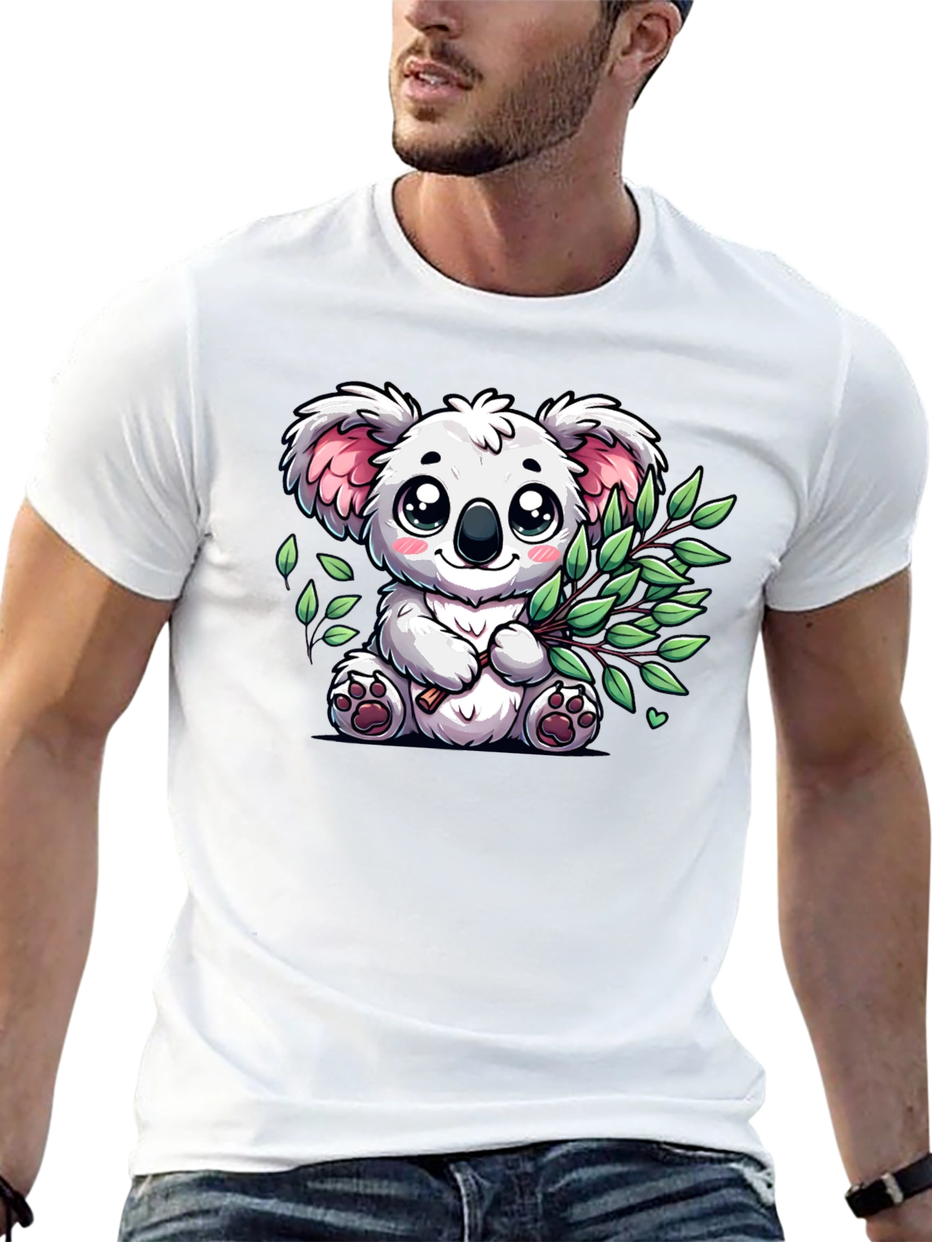 Black Cute Koala Bear Graphic Tee - Black Cotton T-Shirt view 13