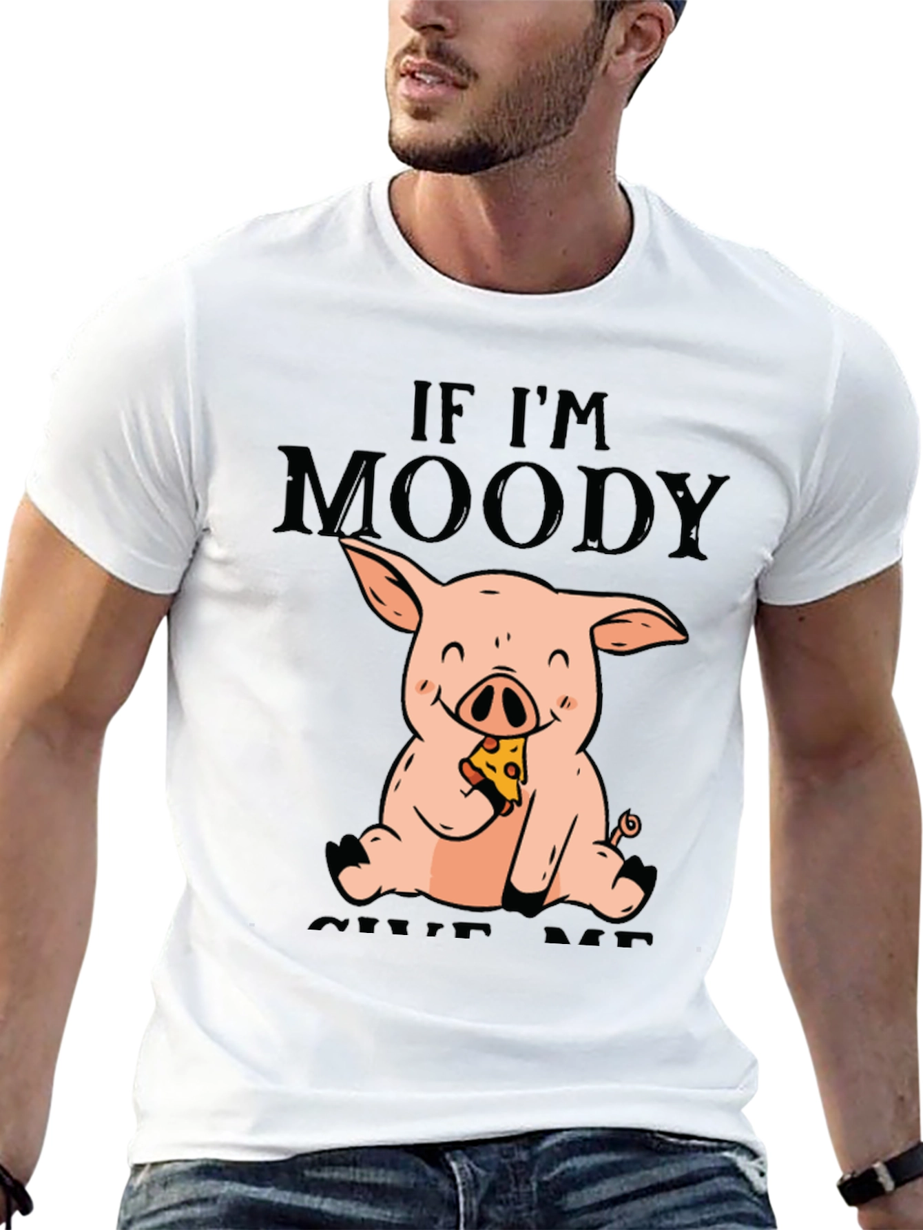 Black Moody Pig Pizza T-Shirt - Funny Graphic Tee view 13