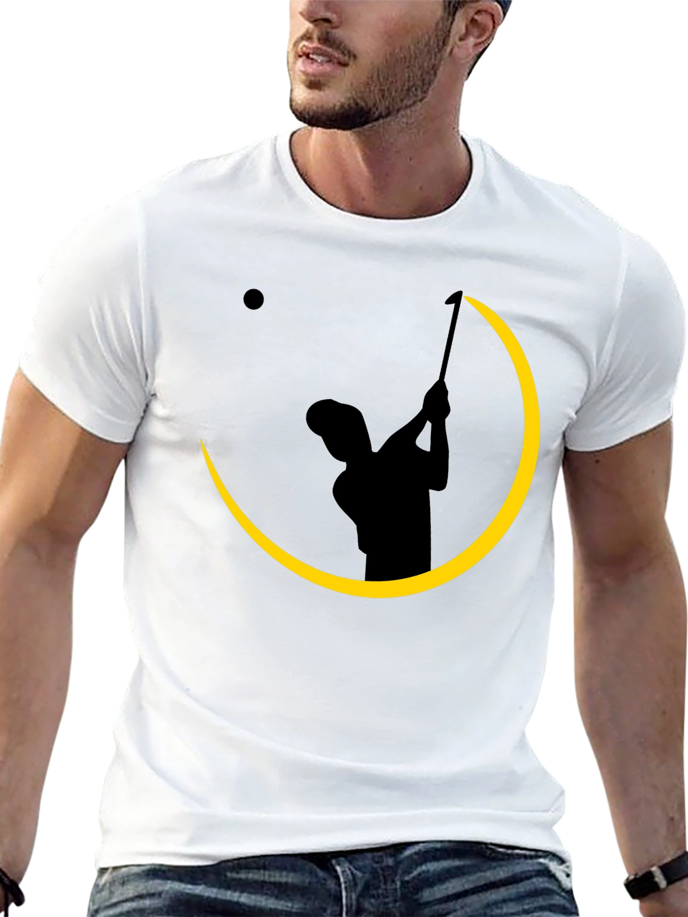 Black Golfer Silhouette Graphic Tee - Black Cotton Blend Shirt view 13