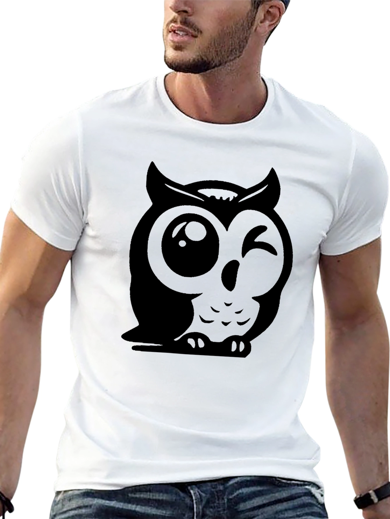 Black Winking Owl Graphic Tee - Soft Cotton Black T-Shirt view 13