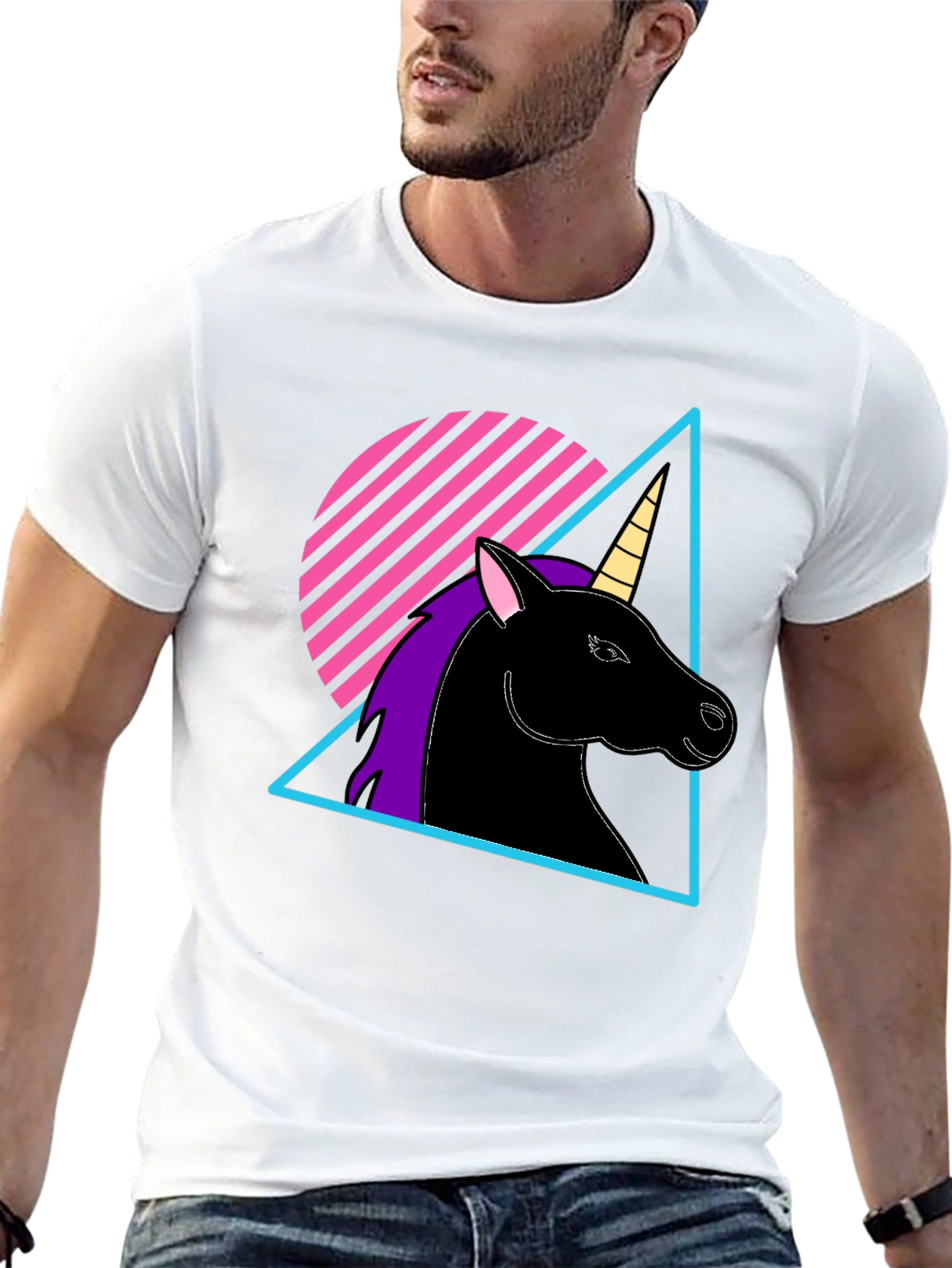 Black Retro Unicorn T-Shirt - Black Graphic Tee view 13