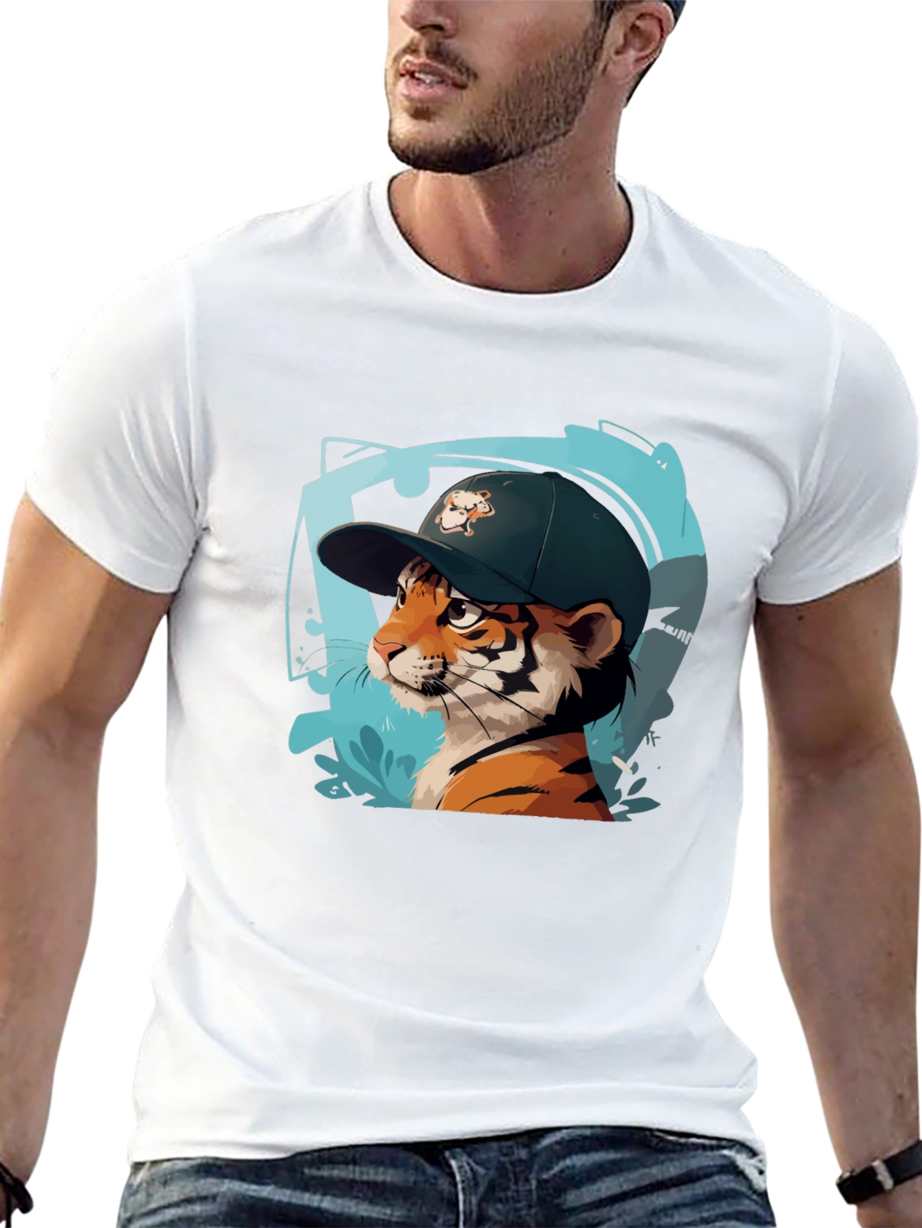 Black Cool Cat Tee - Tiger in a Hat Graphic Print Shirt view 13