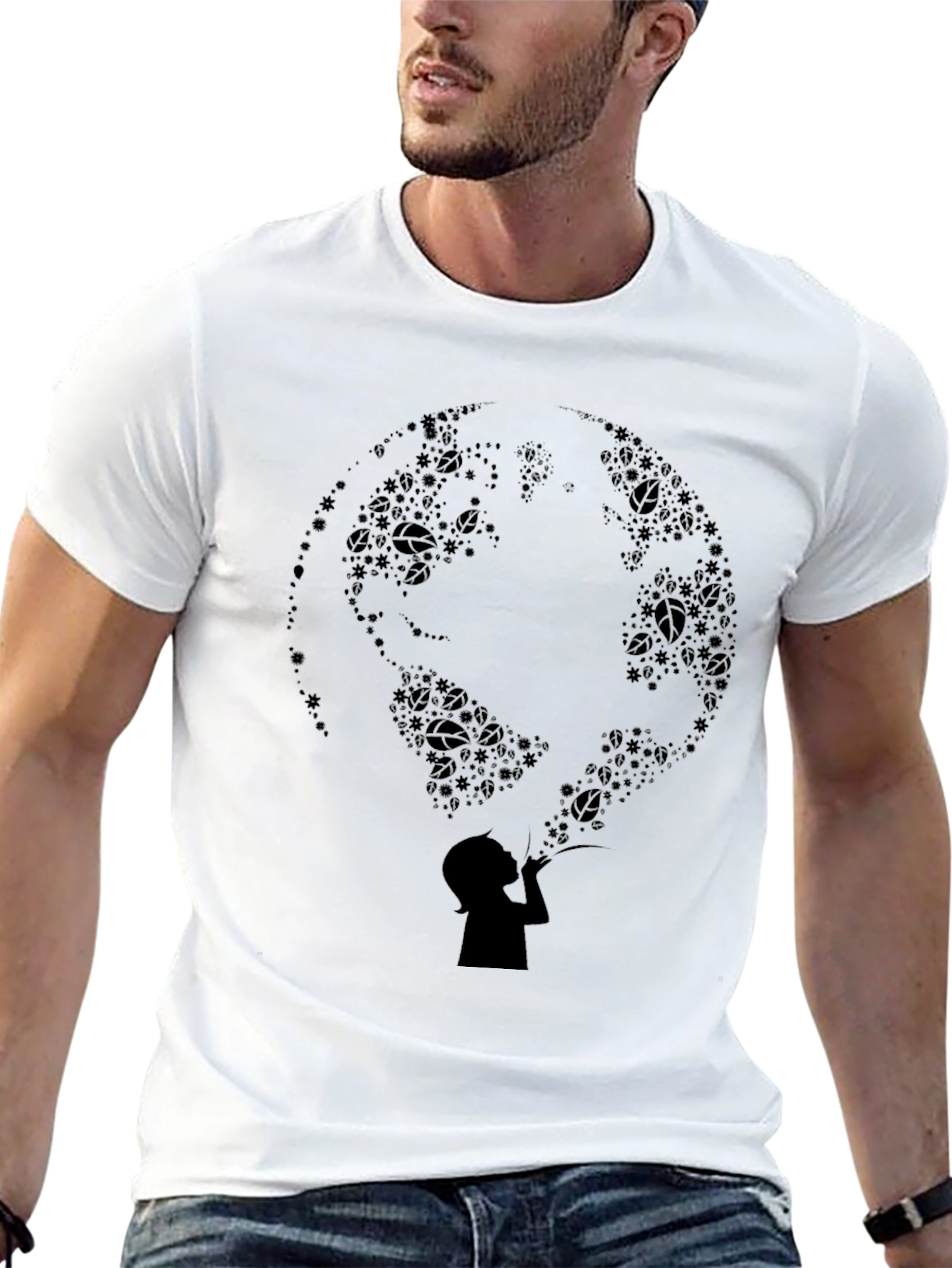 Black Silhouette Earth Bubble Tee - Black Graphic T-Shirt view 13