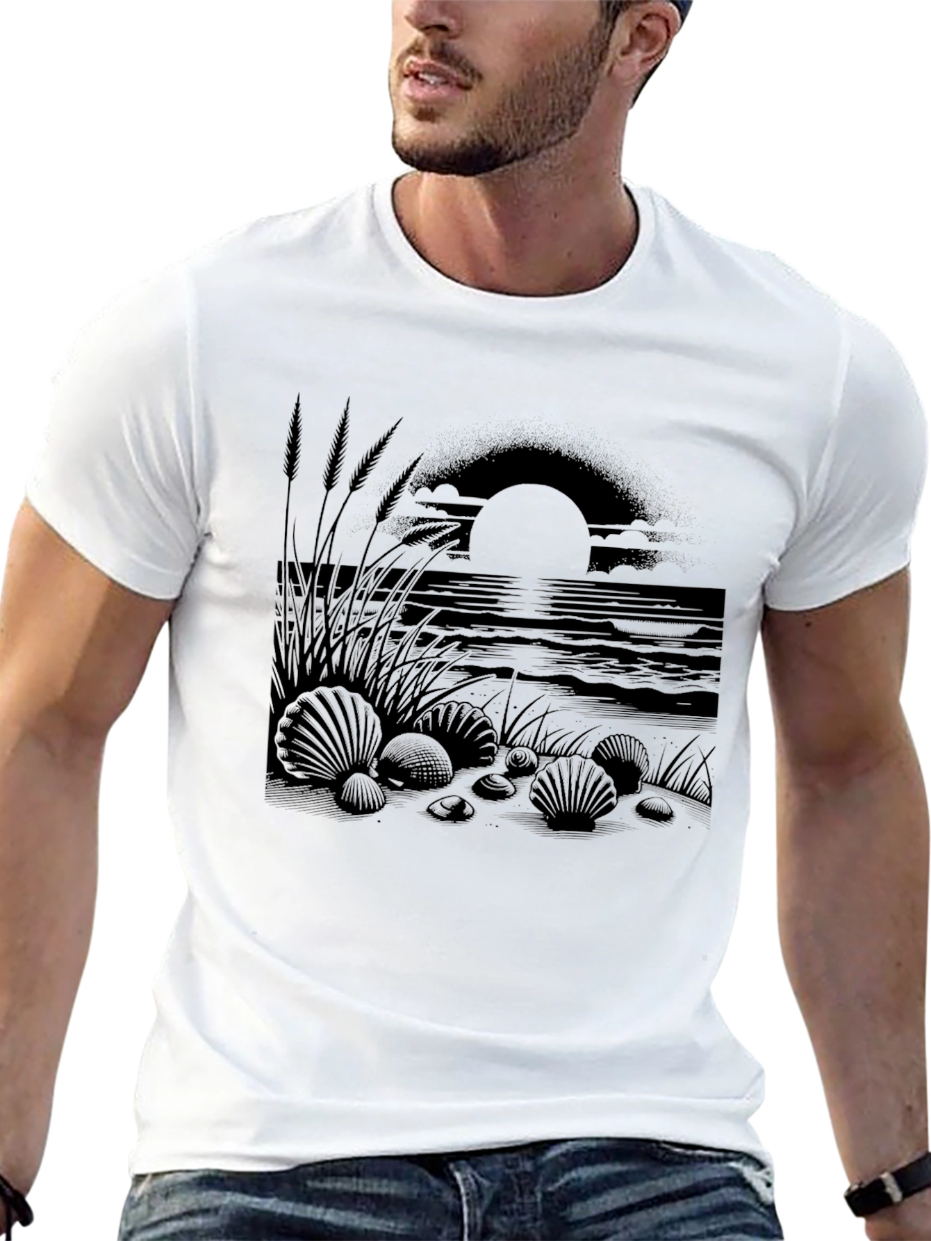 Black Beach Sunset Graphic Tee - Black Cotton Shirt view 13