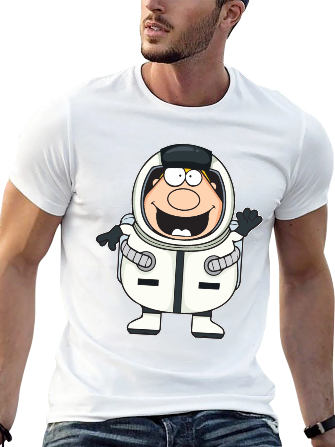 Black Cartoon Astronaut Black T-Shirt view 13
