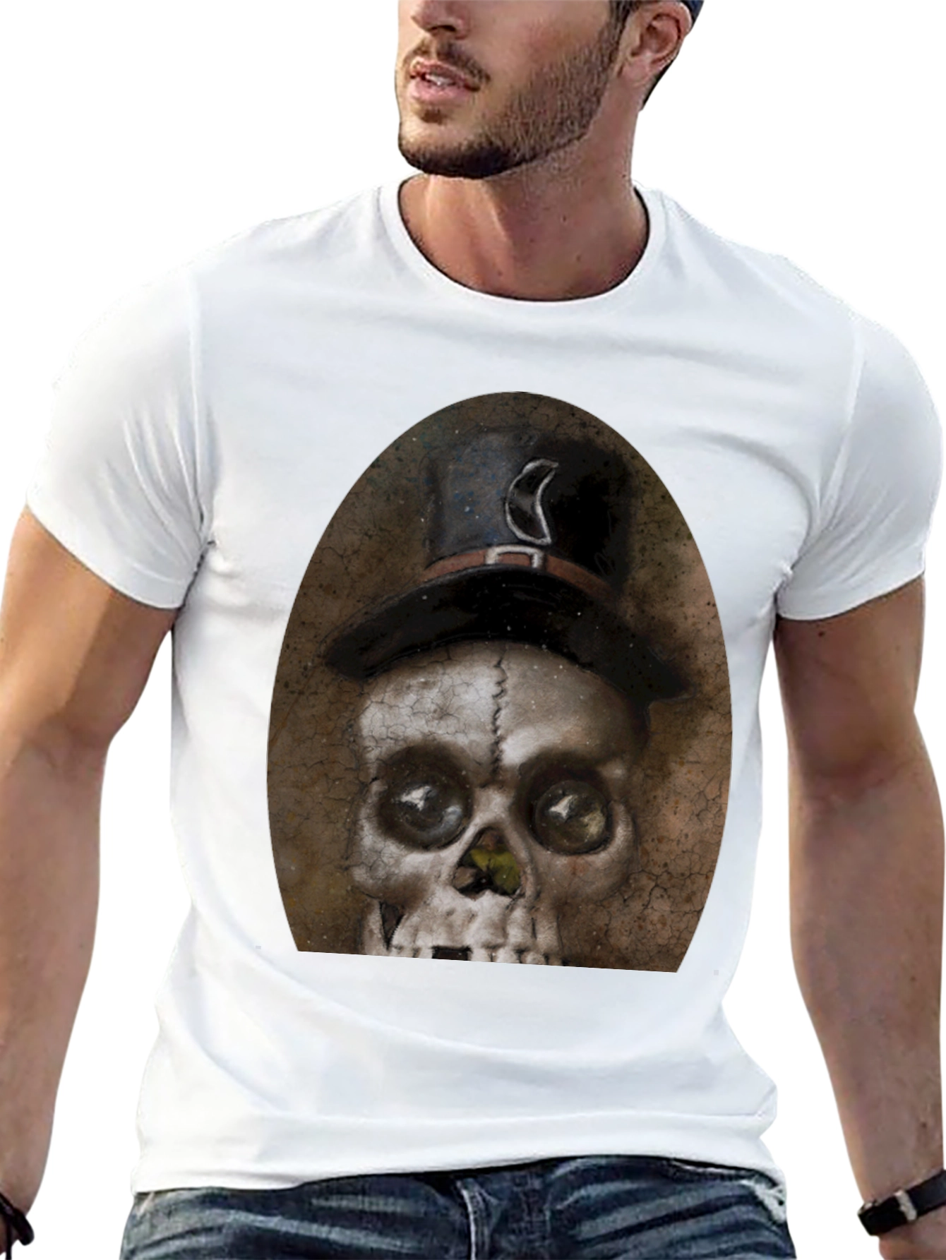 Black Skull with Top Hat Graphic Tee - Men's Black T-Shirt view 13