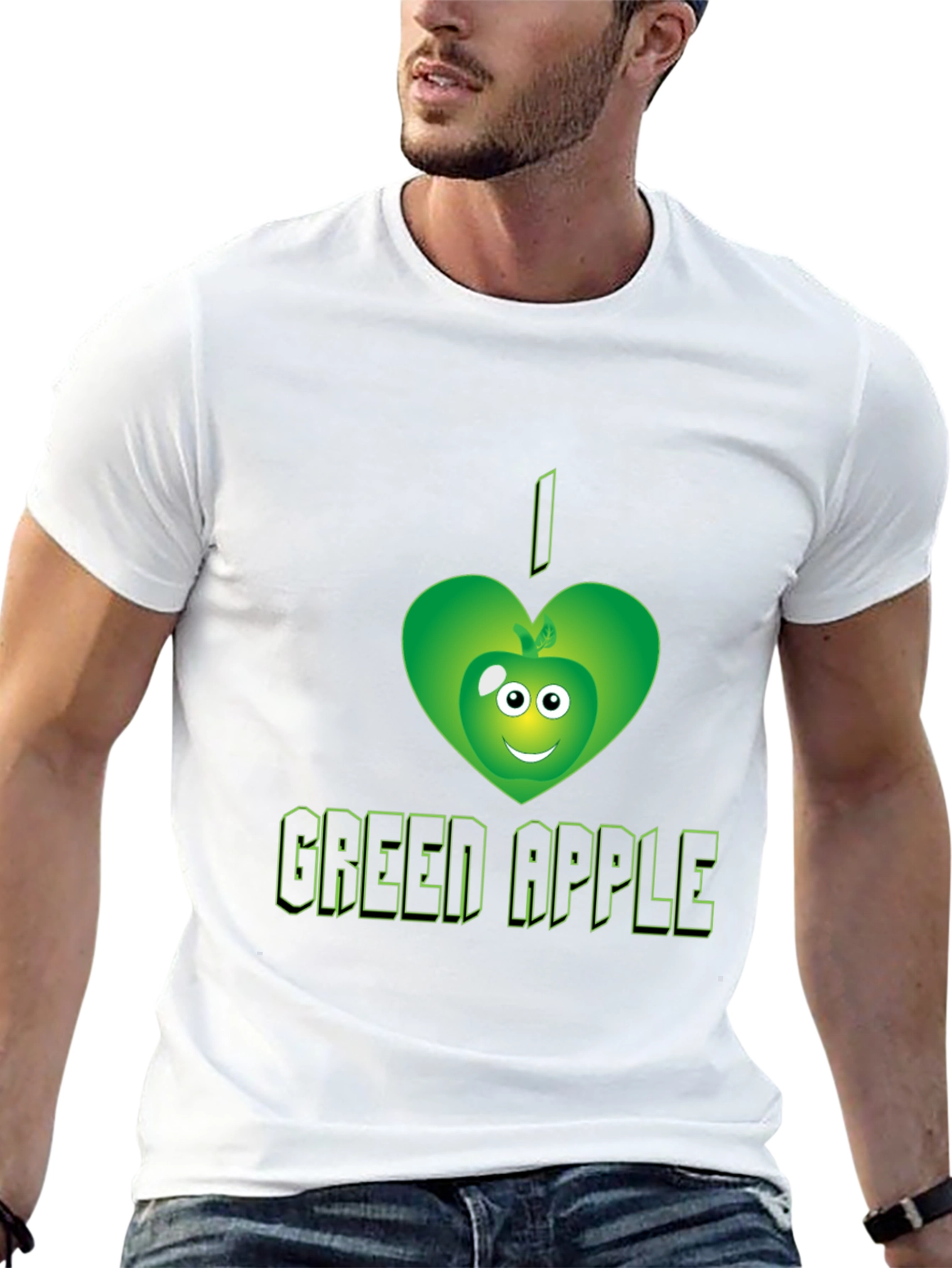 Black I Love Green Apple Graphic Tee - Trendy Casual Shirt view 13