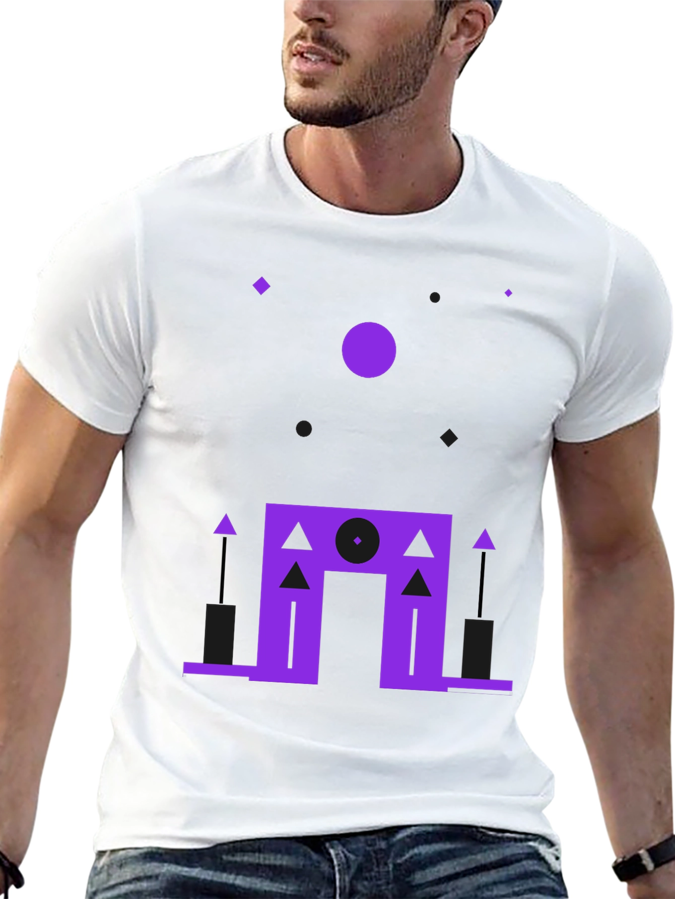 Black Geometric Purple Design Black T-Shirt view 13