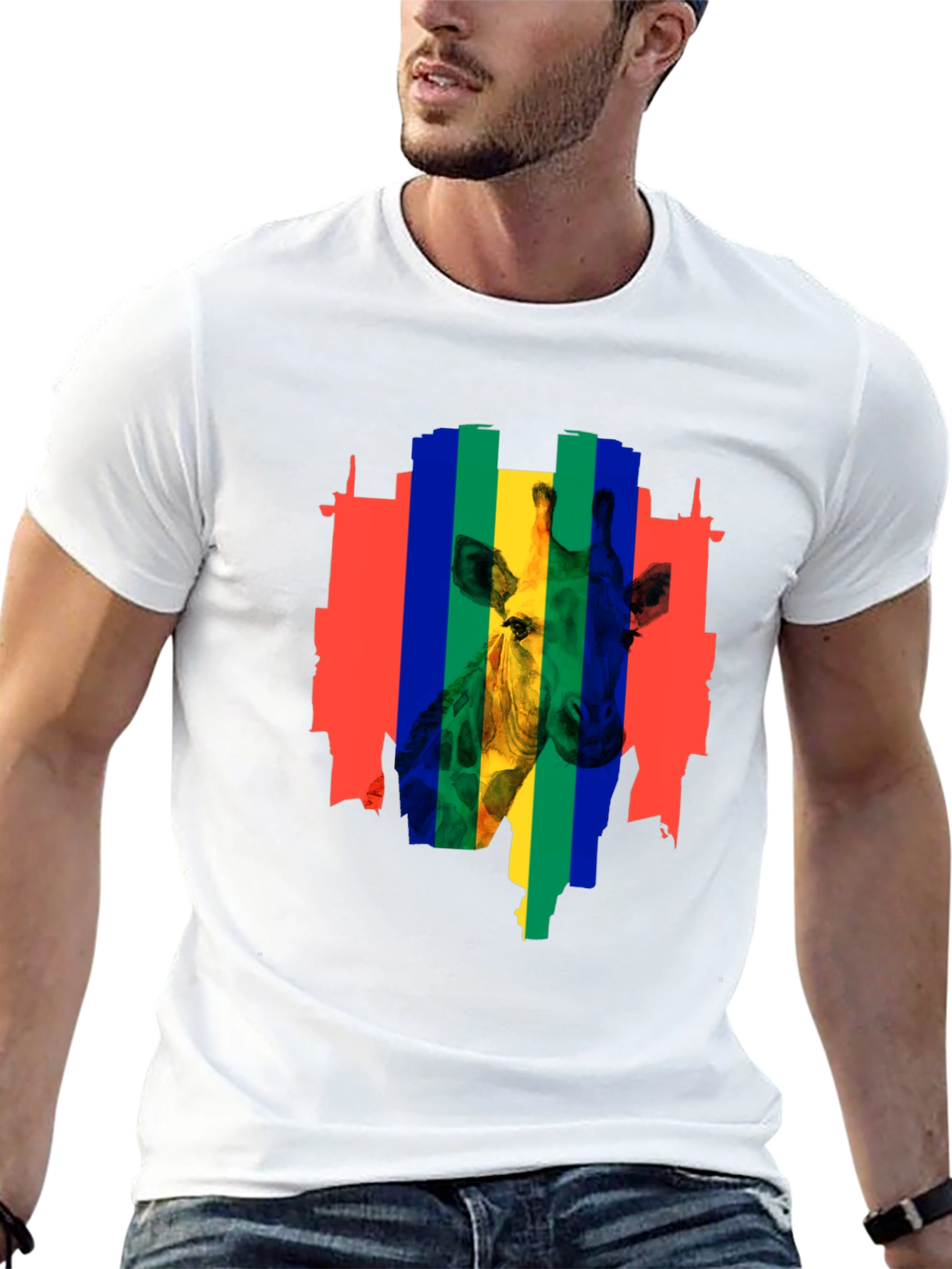 Black Rainbow Giraffe Graphic Tee - Men's Black T-Shirt view 13