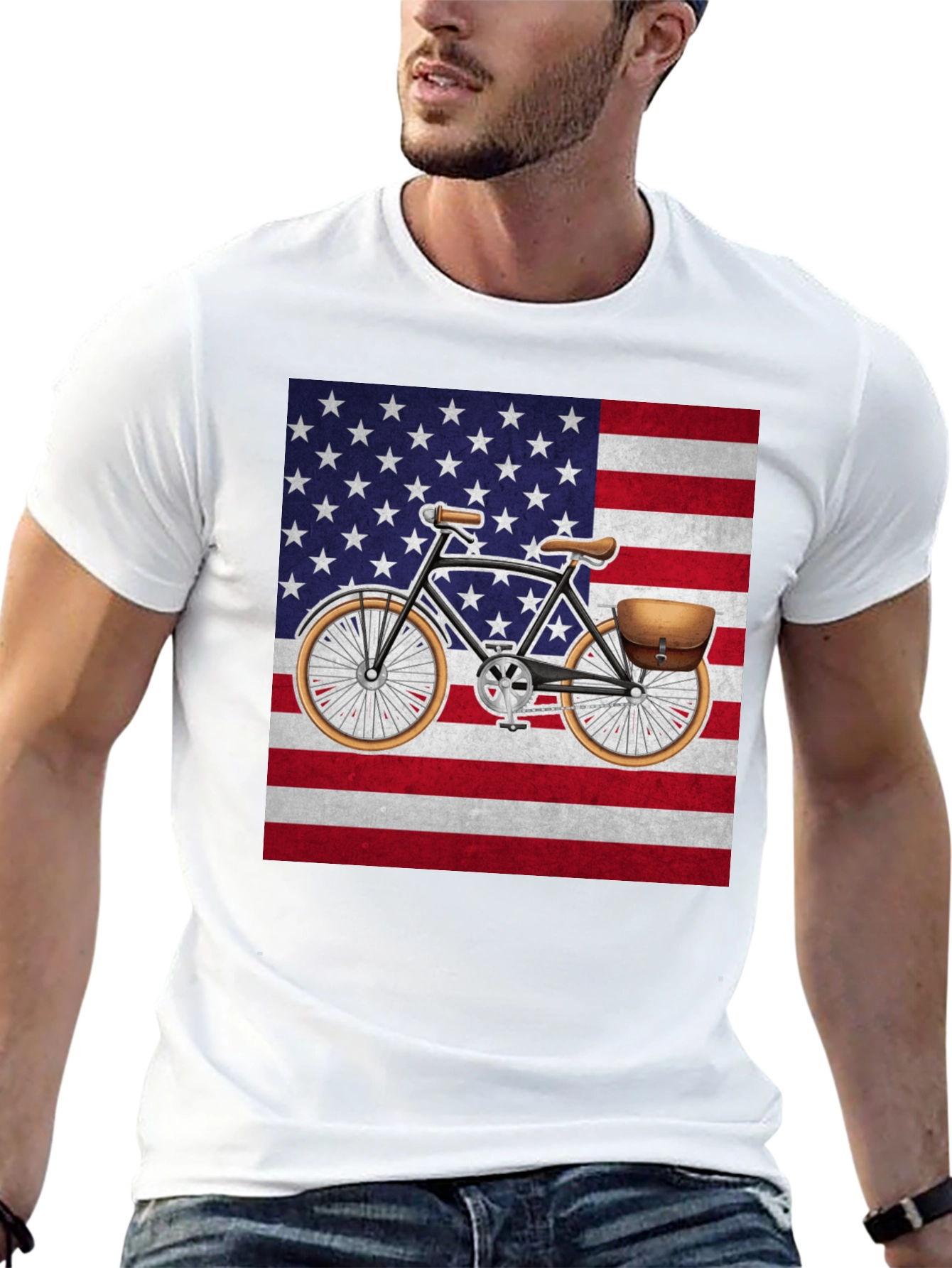 Black Vintage Bicycle American Flag T-Shirt view 13