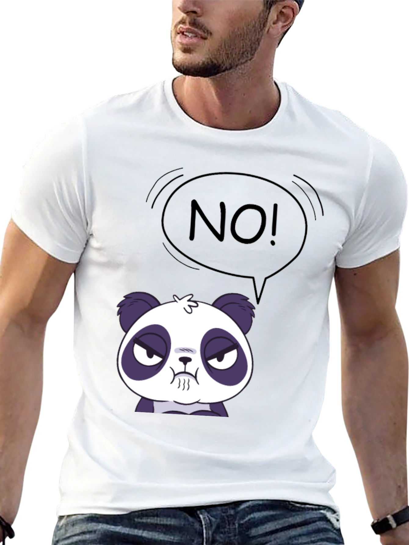 Black Funny Panda No T-Shirt - Black Crew Neck view 13